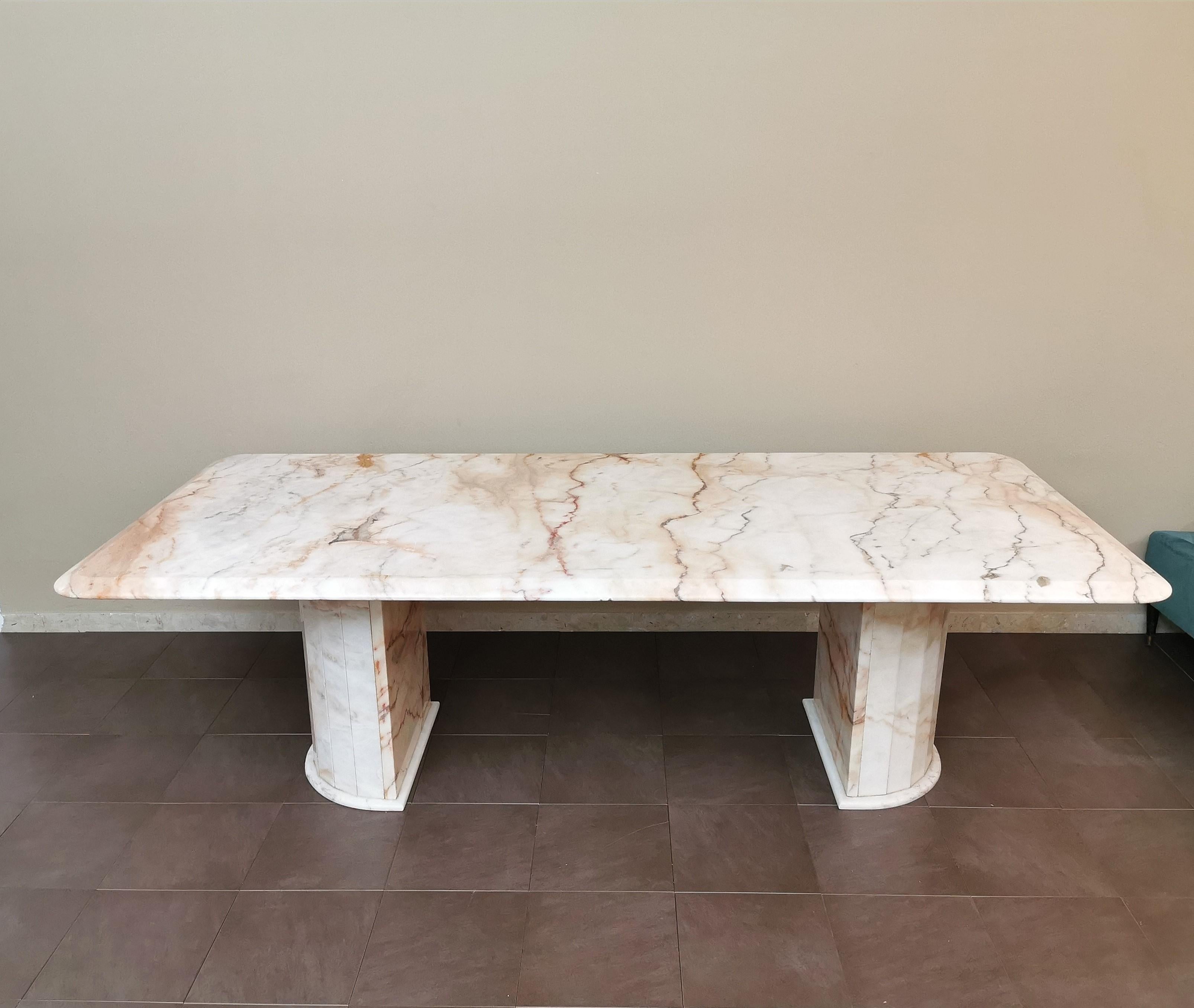 Mid-Century Modern Dining Table Marble White Pink Large Midcentury Italian Design, 1970s For Sale