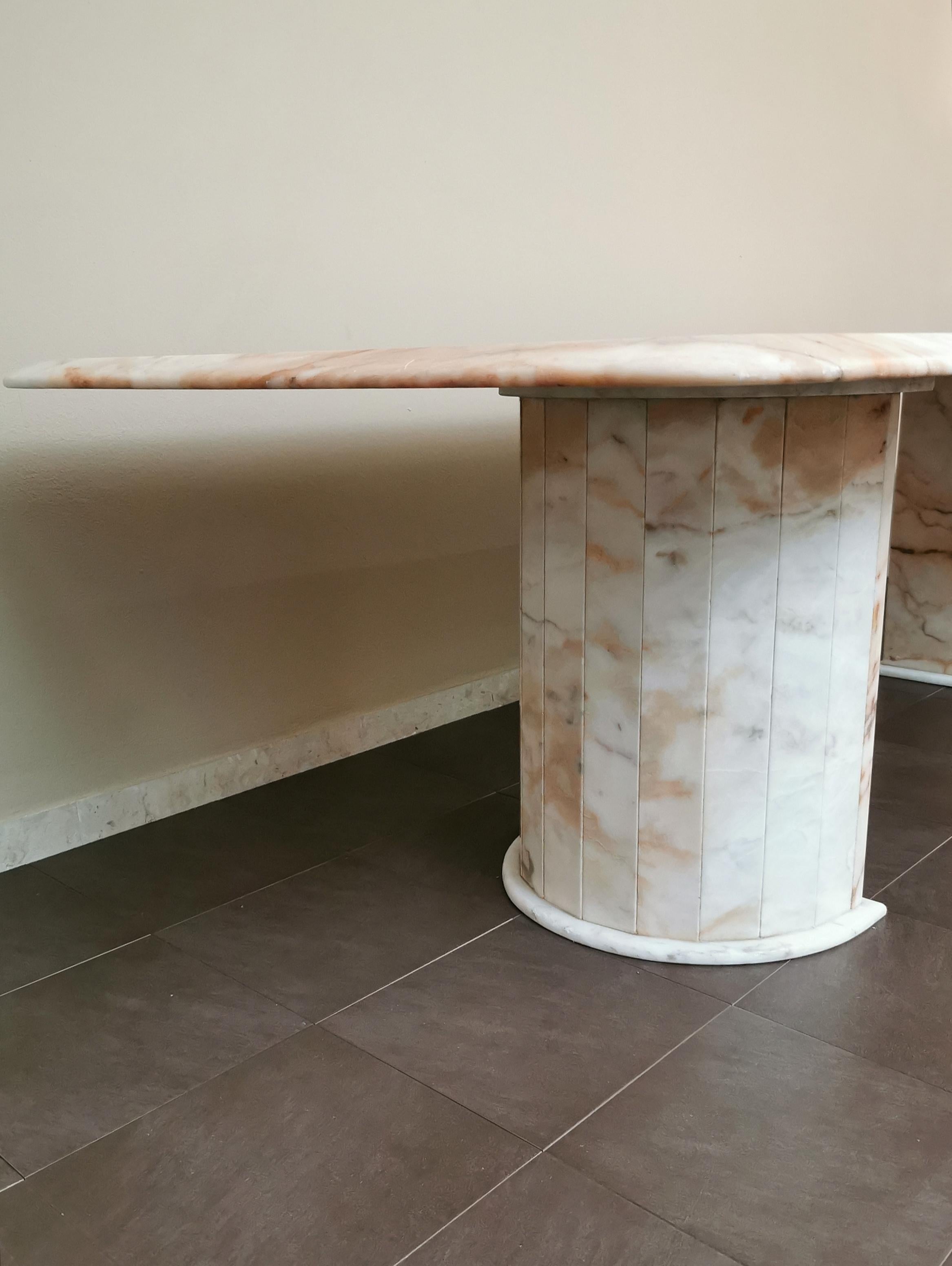 Dining Table Marble White Pink Large Midcentury Italian Design, 1970s For Sale 2