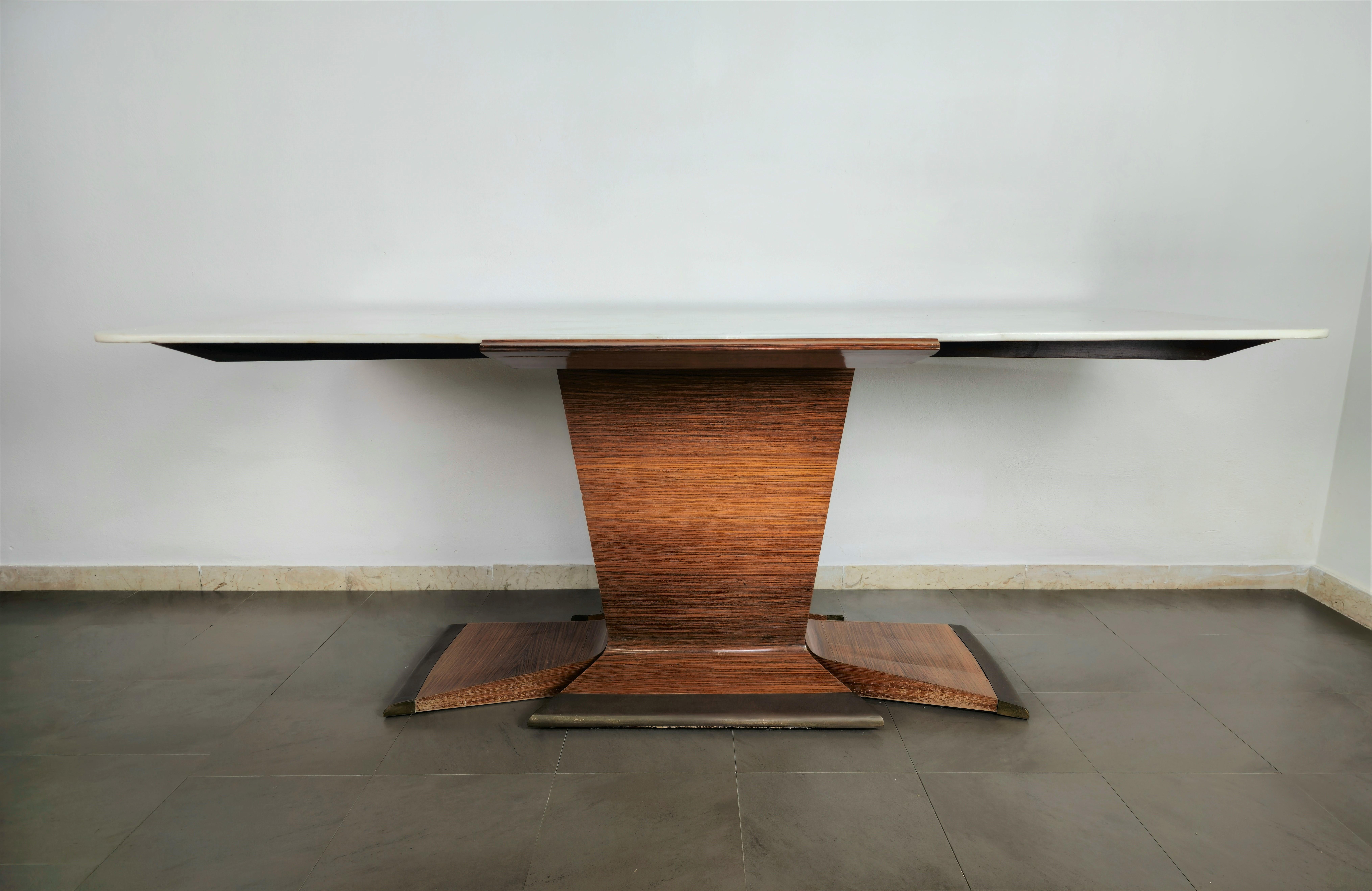 Dining Table Marble Wood Brass Large Midcentury Italian Design, 1950s 1