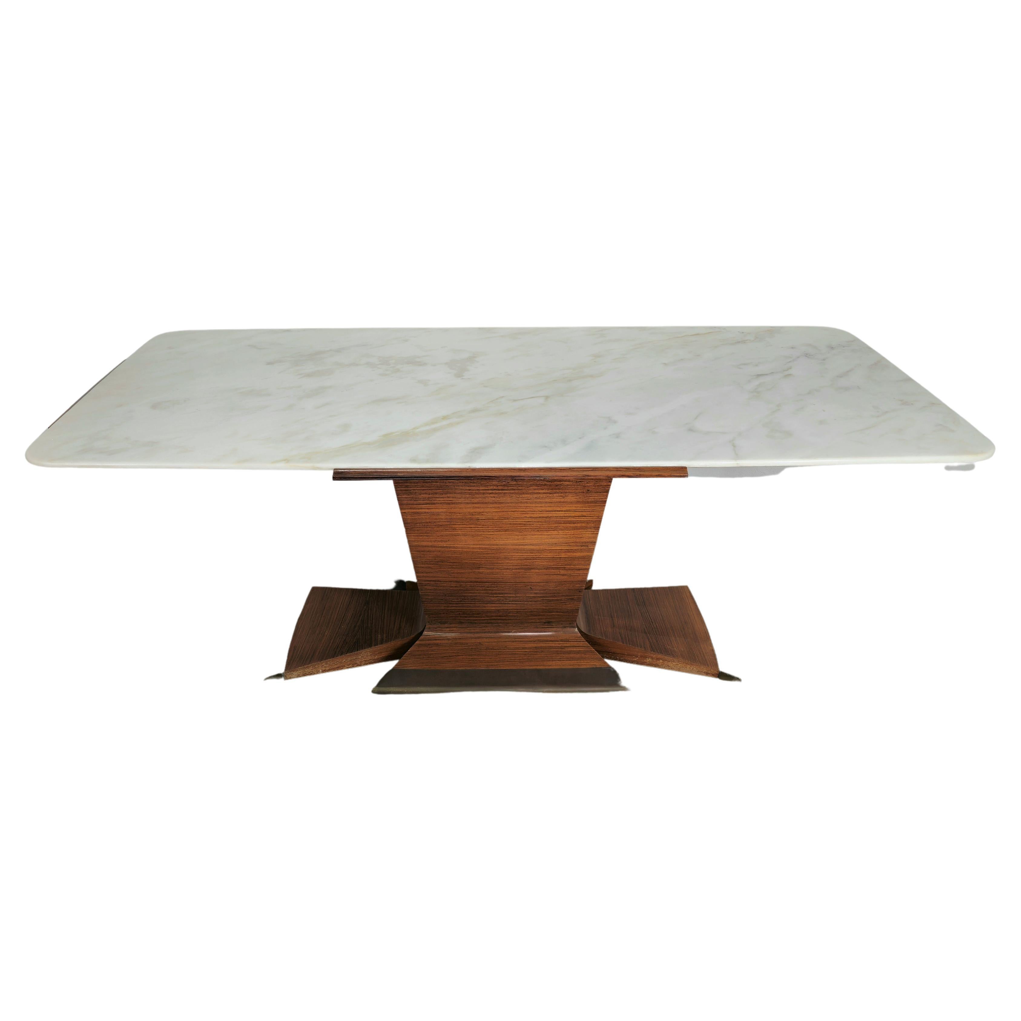 Dining Table Marble Wood Brass Large Midcentury Italian Design, 1950s