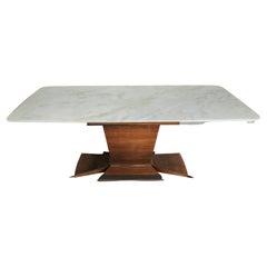 Dining Table Marble Wood Brass Large Midcentury Italian Design, 1950s