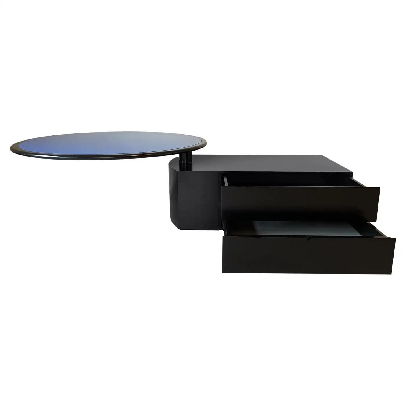 Mid-Century Modern Cini Boeri 'Malibu' Black and Blue Swivel Table or Desk for Arflex, Italy c1980. For Sale