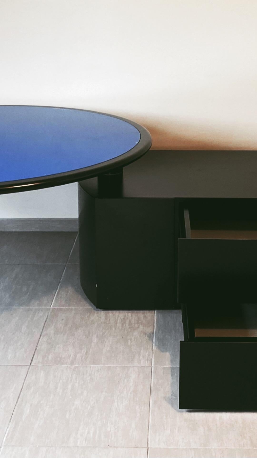 Cini Boeri 'Malibu' Black and Blue Swivel Table or Desk for Arflex, Italy c1980. For Sale 1
