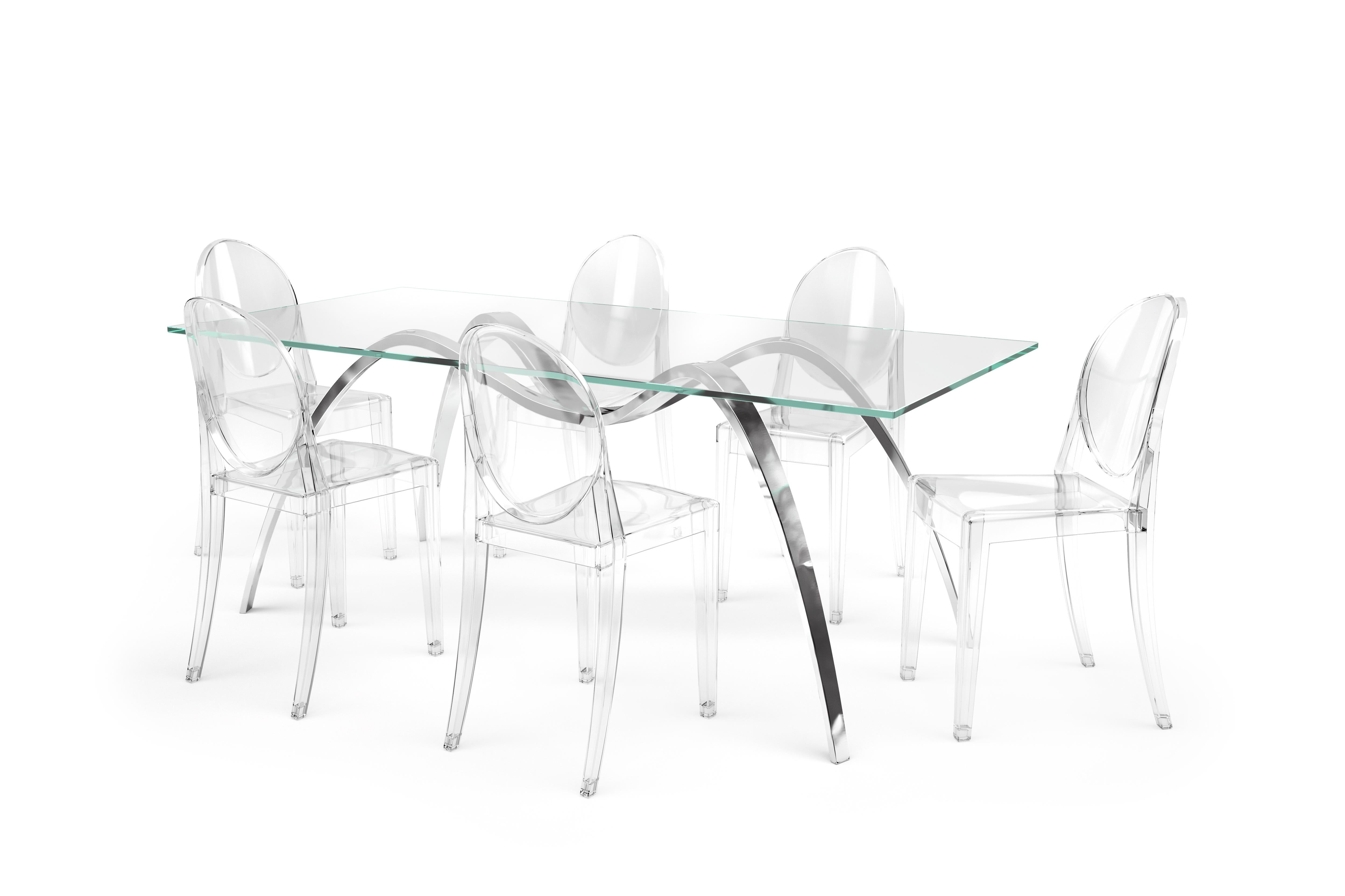Esstisch Schreibtisch Spider Leg Glasplatte Spiegel Stahl Collective Design (Moderne) im Angebot