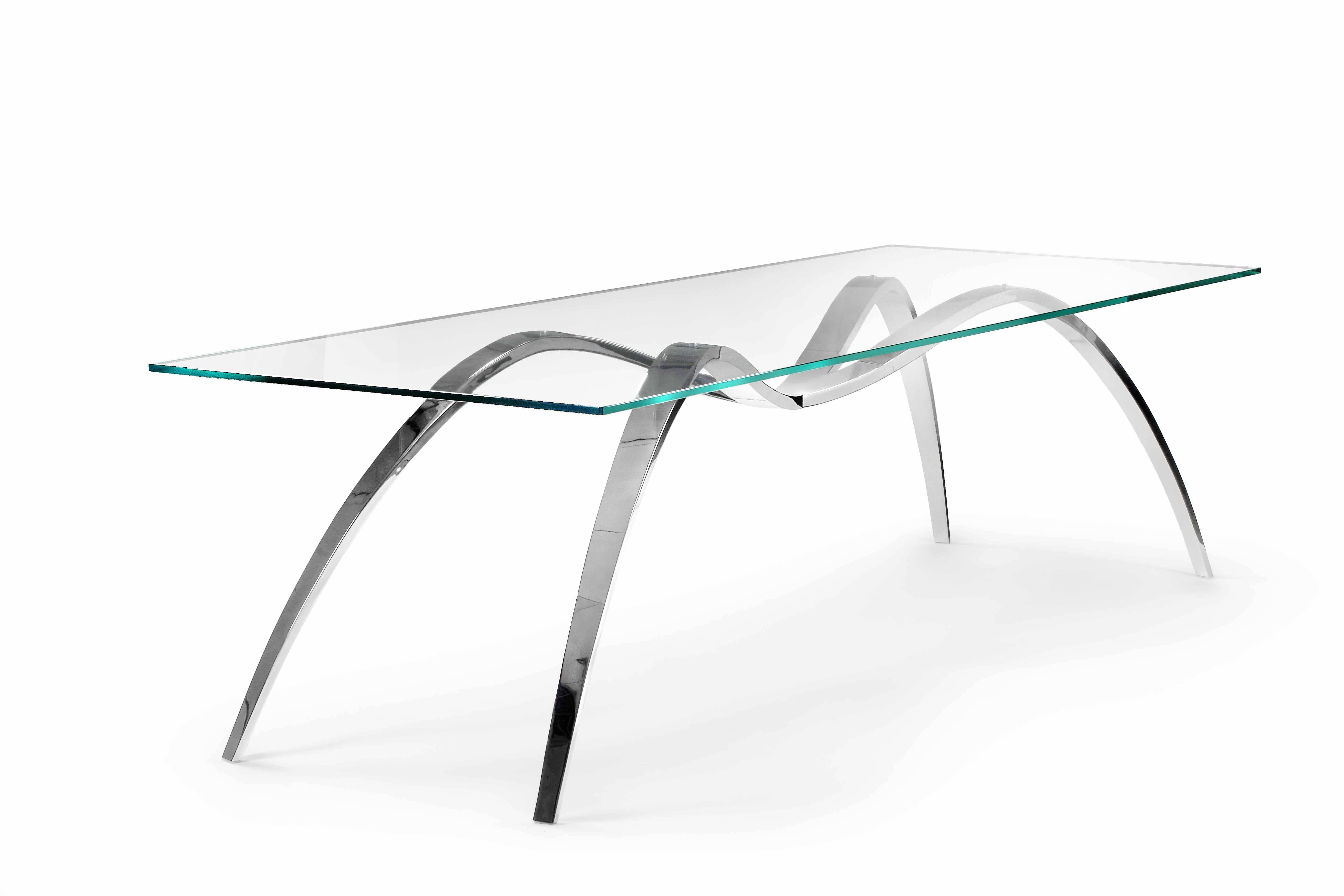 Schreibtischtisch aus organischem Spinnenglas und Kristallspiegel und Stahl mit Spiegeln (Italienisch) im Angebot