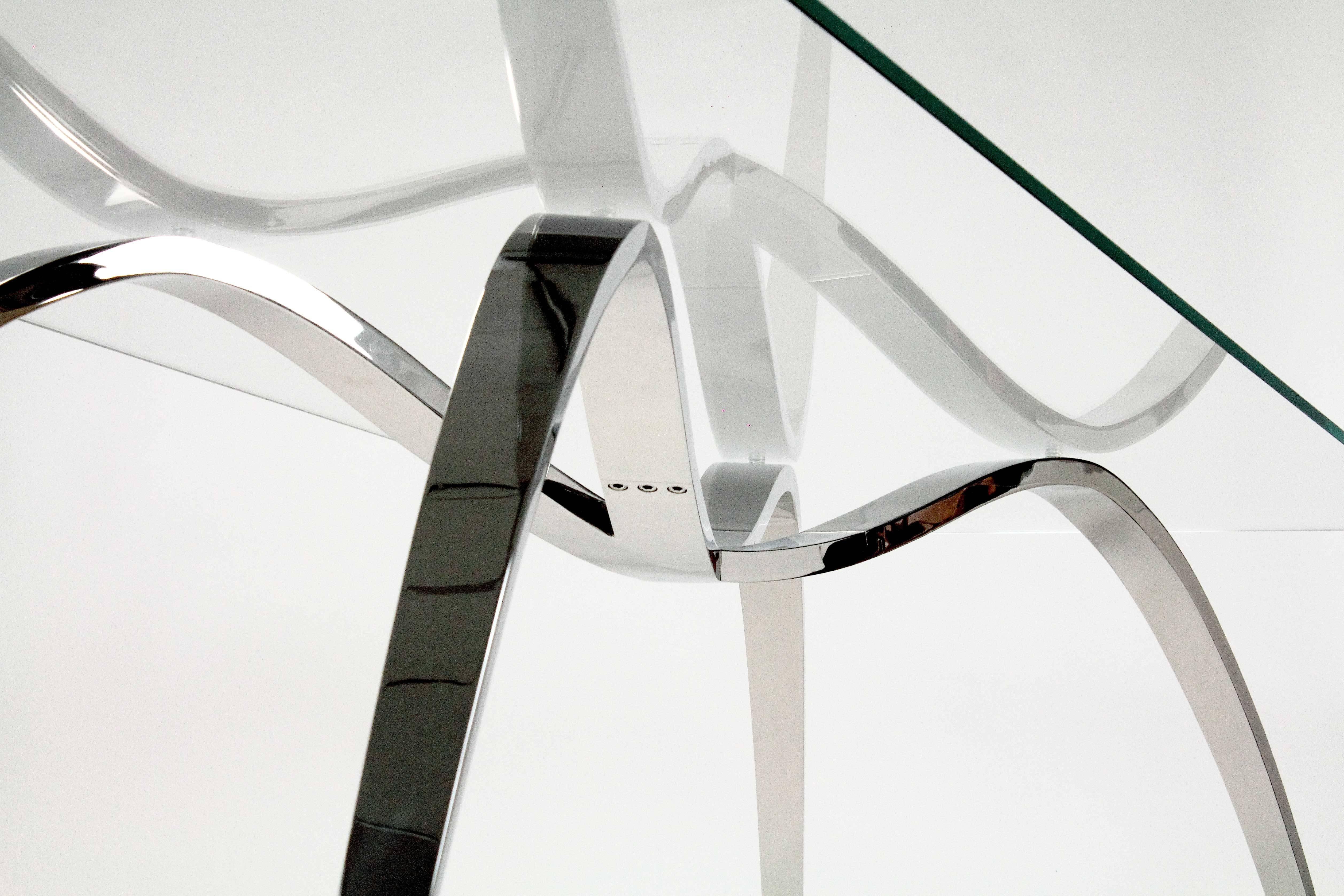 Schreibtischtisch aus organischem Spinnenglas und Kristallspiegel und Stahl mit Spiegeln (Poliert) im Angebot