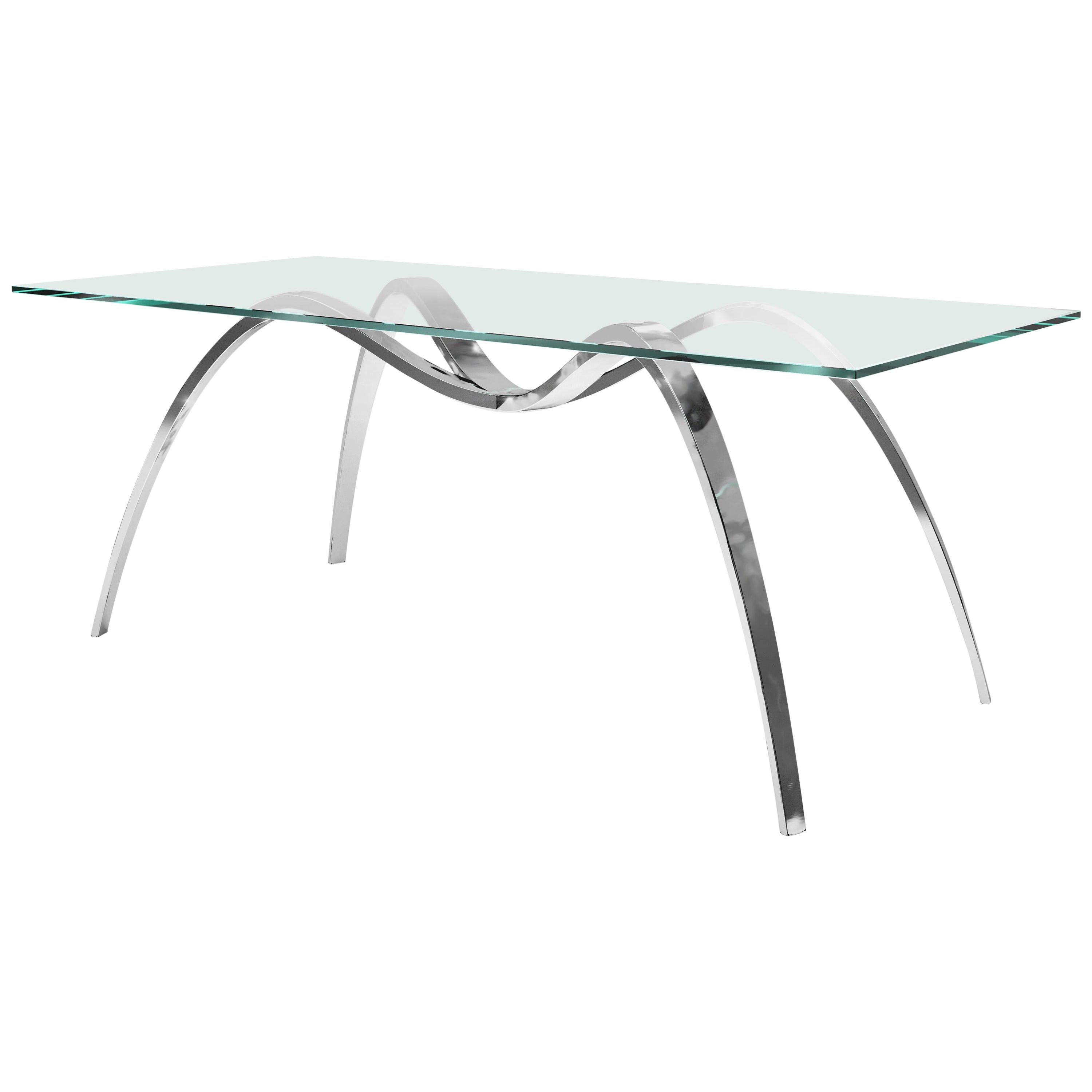 The 'Spider Classic Small' dining table is made of mirror polished stainless and tabletop in extra-clear crystal glass.

Dining table dimension: L 190 x W 90 x H 75cm. Dimensions are customizable.

Limited Edition of 15.

Each table is hand signed