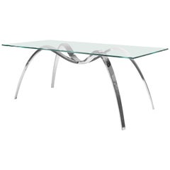 Dining Table Writing Desk Spider Leg Glass Top Mirror Steel Collectible Design