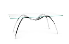 Dining Table Glass Top Mirror Steel Spider Leg Collectible Design Made in Italy