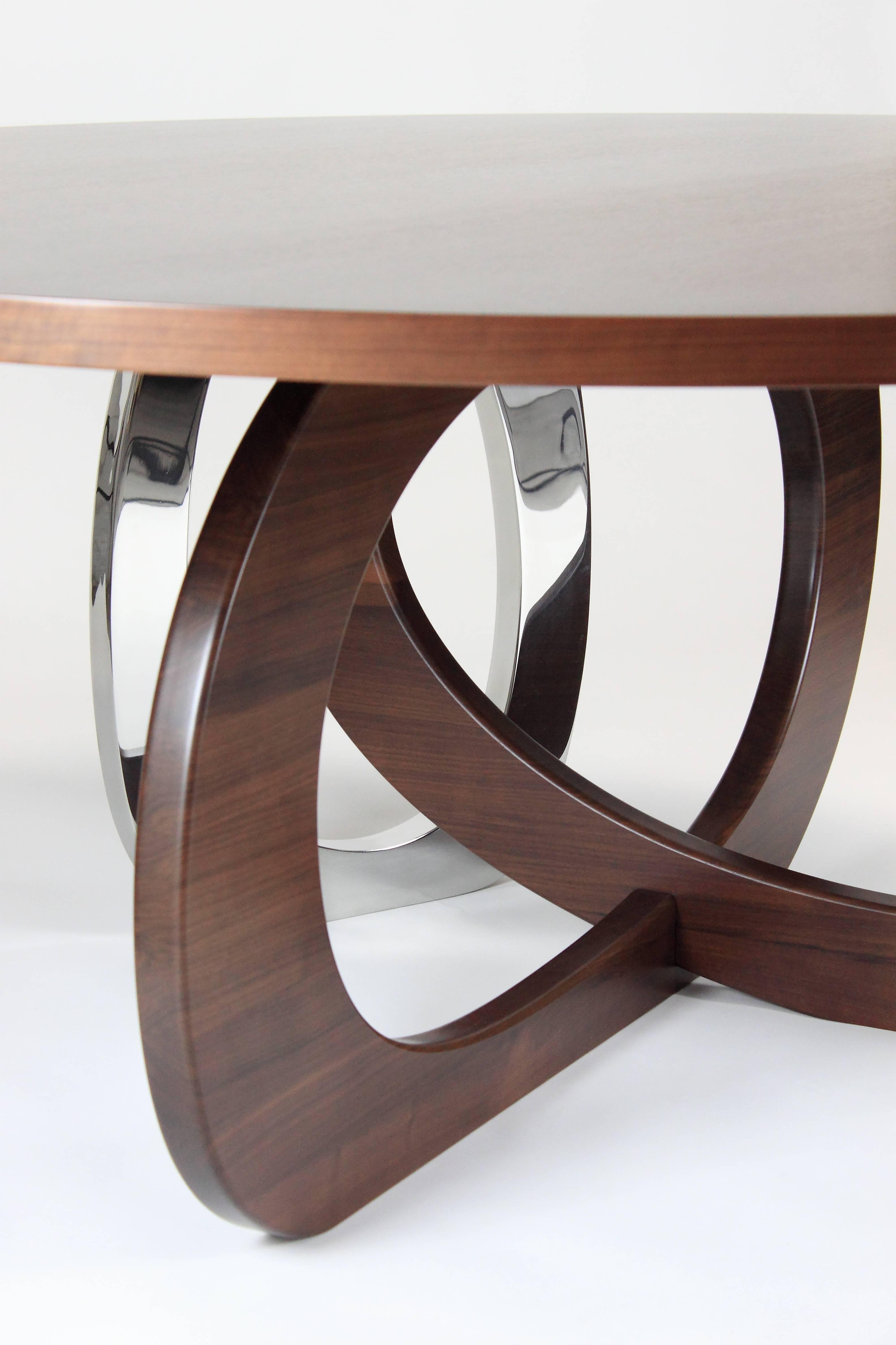 Poli Table de salle à manger de forme circulaire en bois et miroir, design de collection en acier, Italie en vente