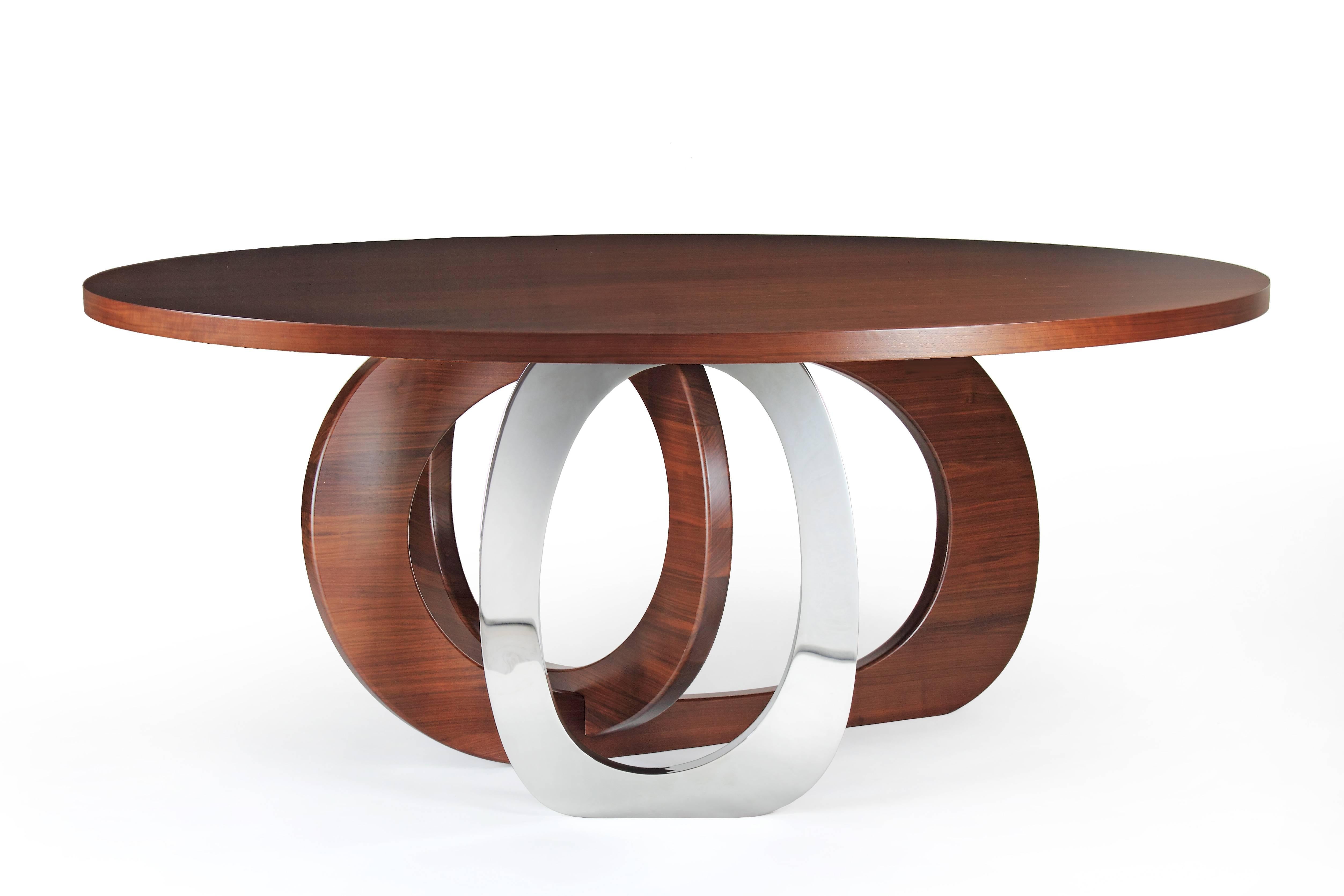 Table de salle à manger de forme circulaire en bois et miroir, design de collection en acier, Italie Neuf - En vente à Ancona, Marche