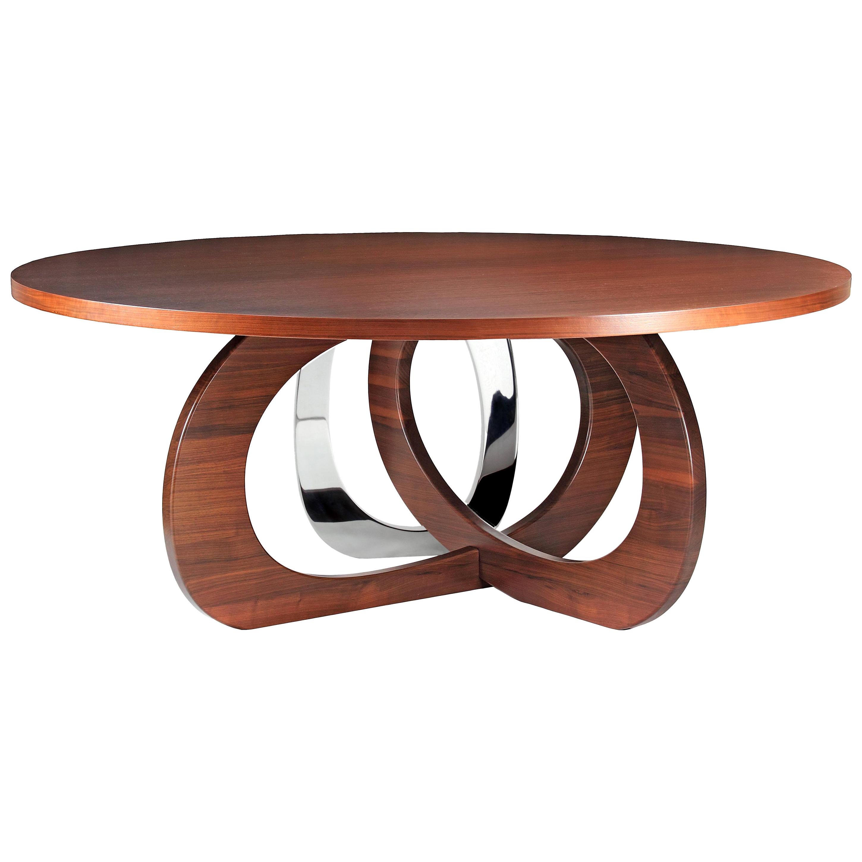 Dining Table Circular Shape Wood Mirror Steel Collectible Design Italy