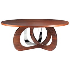 Table de salle à manger de forme circulaire en bois et miroir, design de collection en acier, Italie