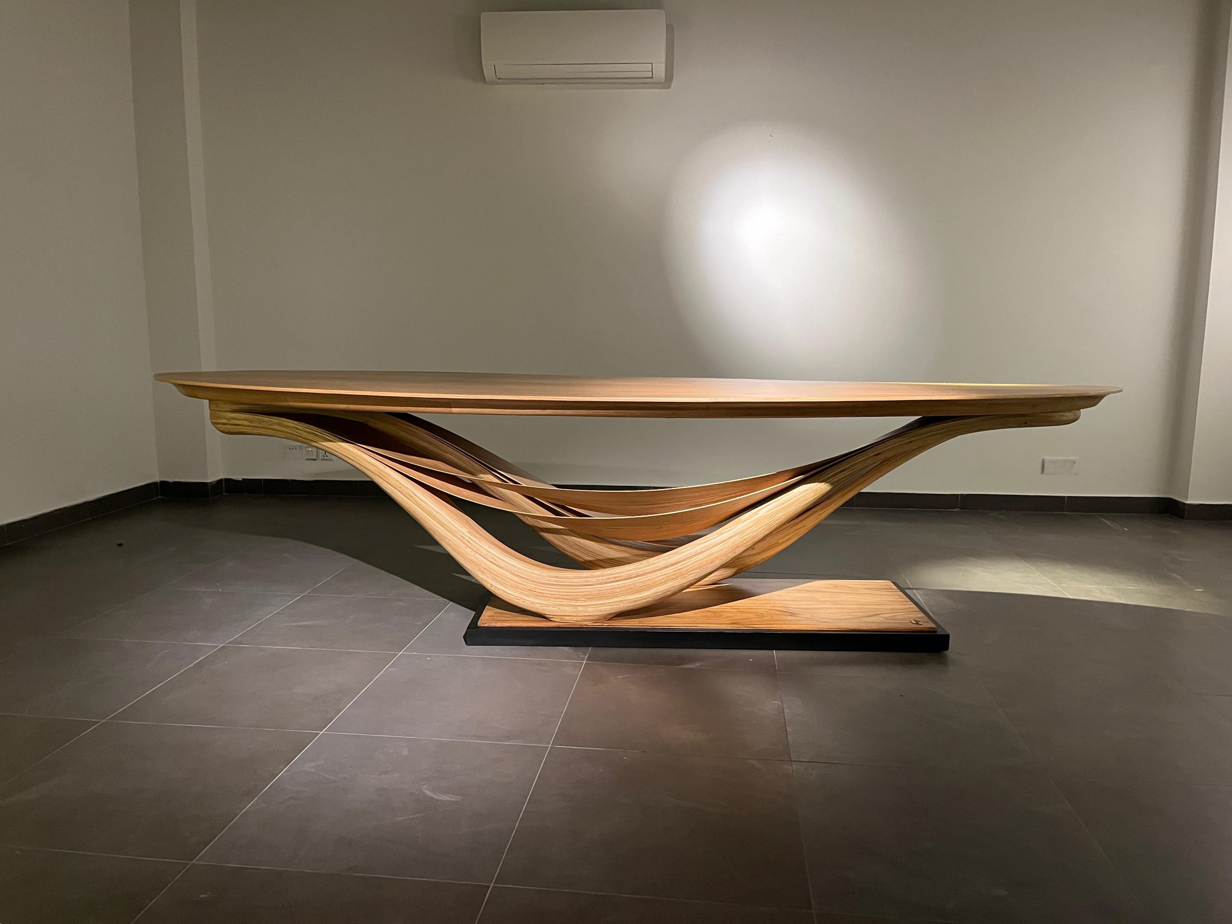 Dining Table No. 3 Fluentum Series - bent red oak wood by raka studio For Sale 2
