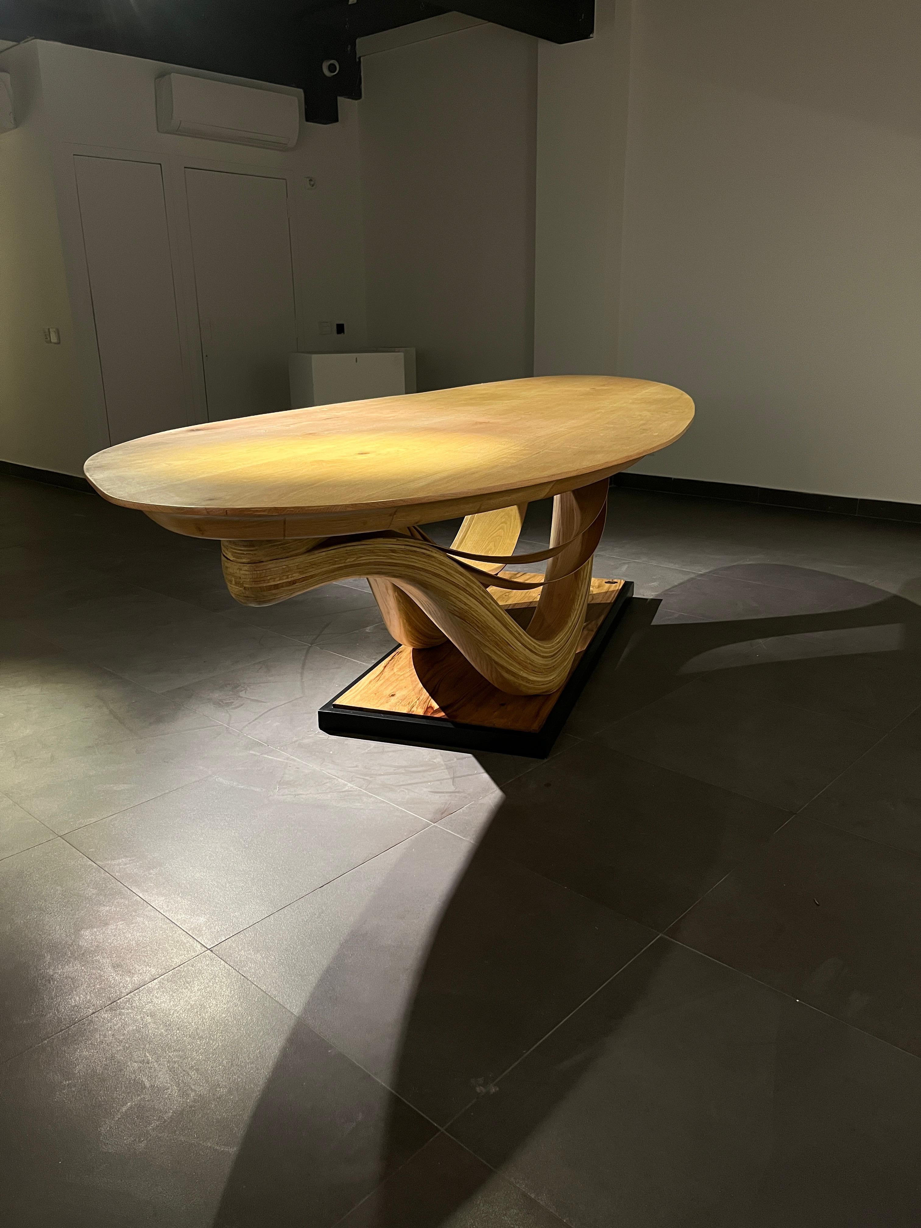 Dining Table No. 3 Fluentum Series - bent red oak wood by raka studio For Sale 5