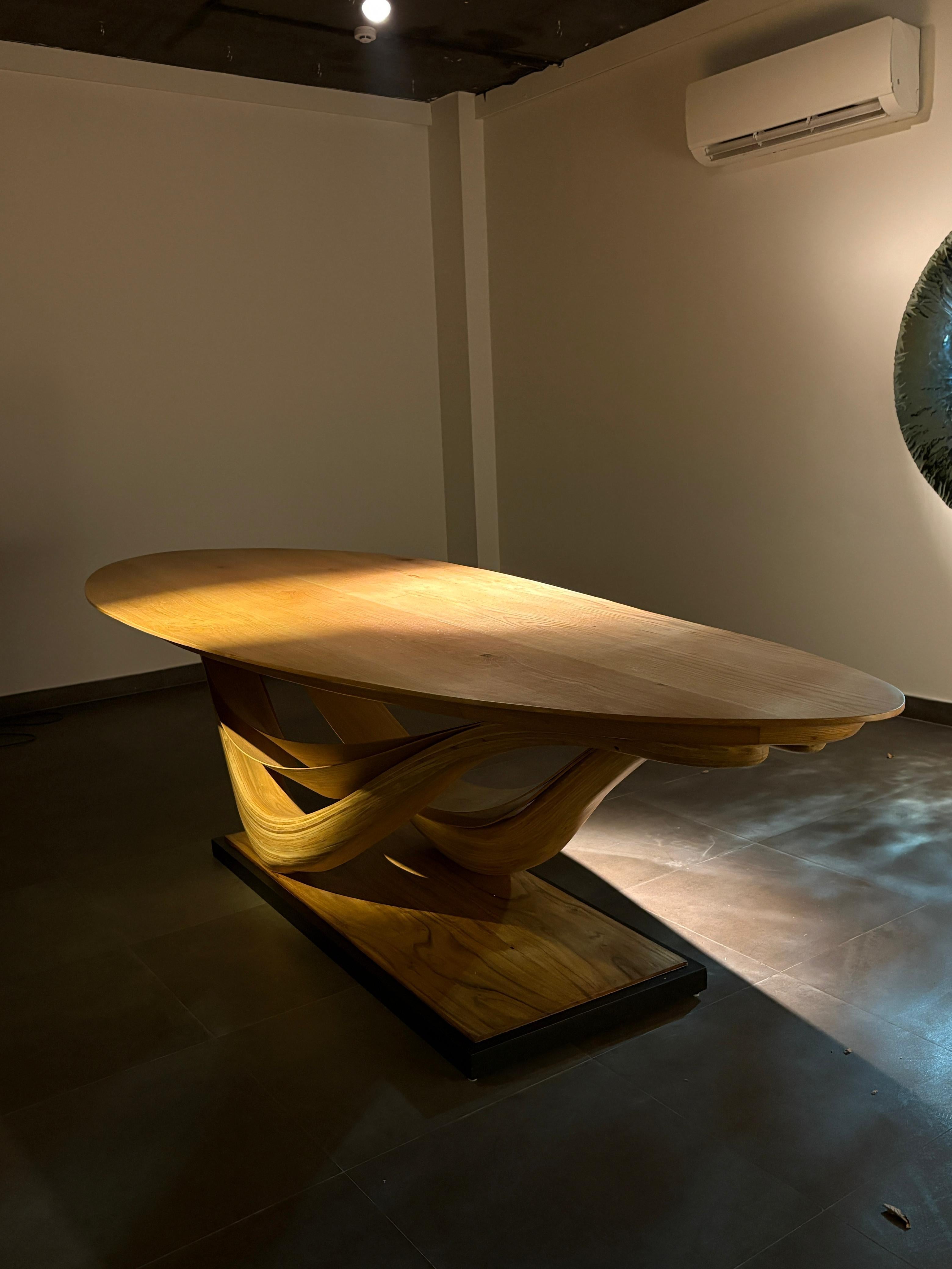 Dining Table No. 3 Fluentum Series - bent red oak wood by raka studio For Sale 6