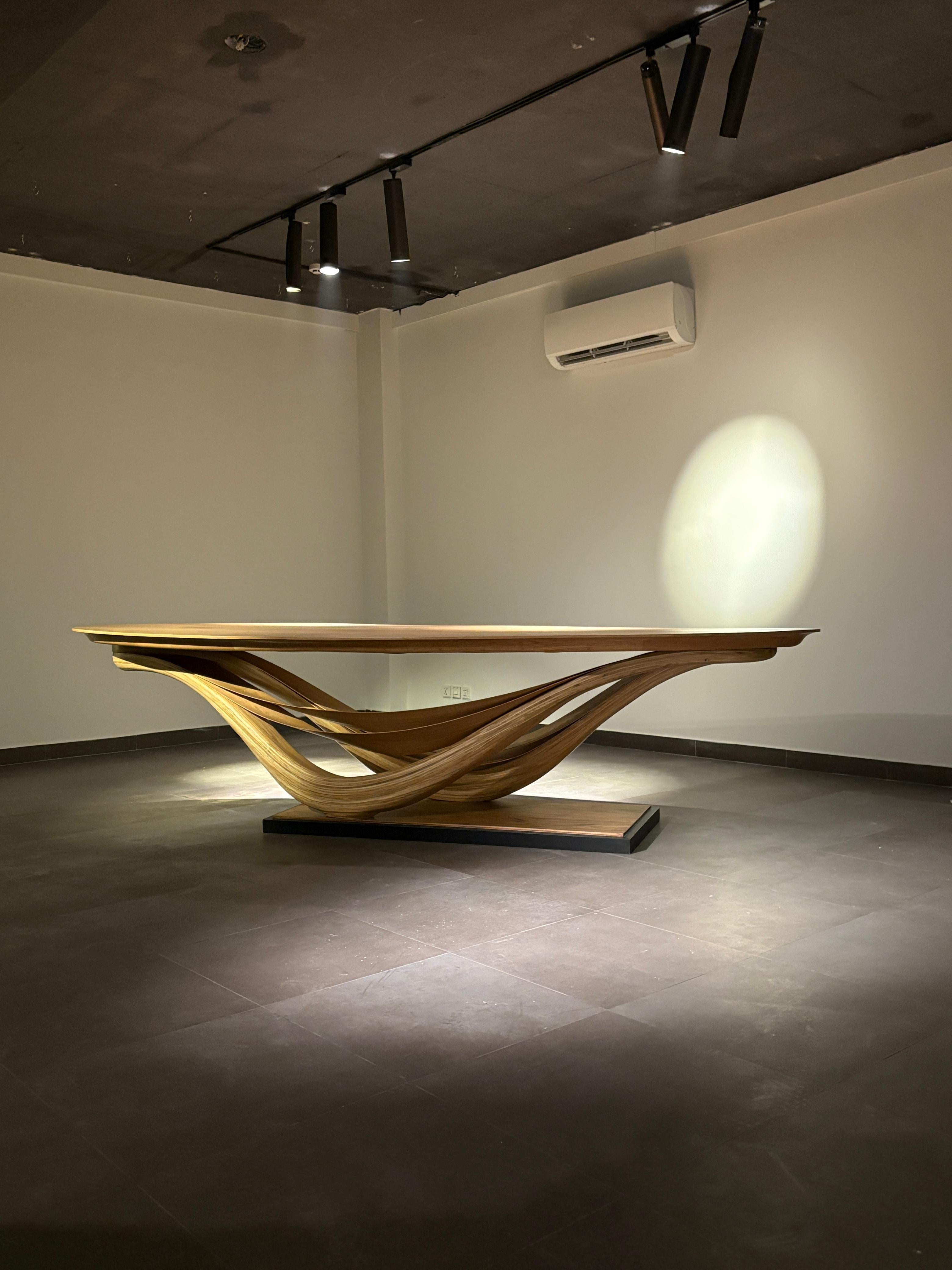 Asian Dining Table No. 3 Fluentum Series - bent red oak wood by raka studio For Sale