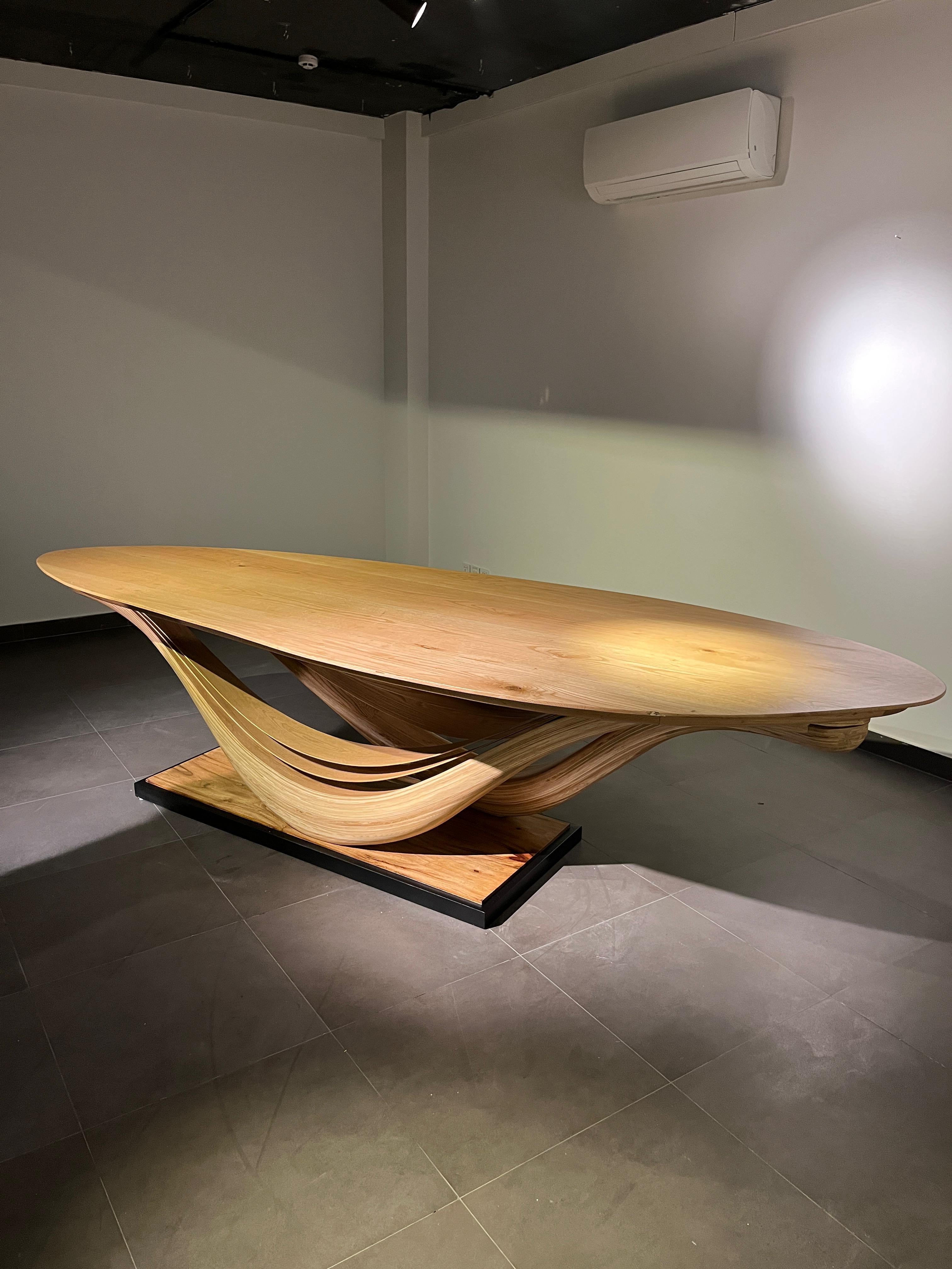 Woodwork Dining Table No. 3 Fluentum Series - bent red oak wood by raka studio For Sale