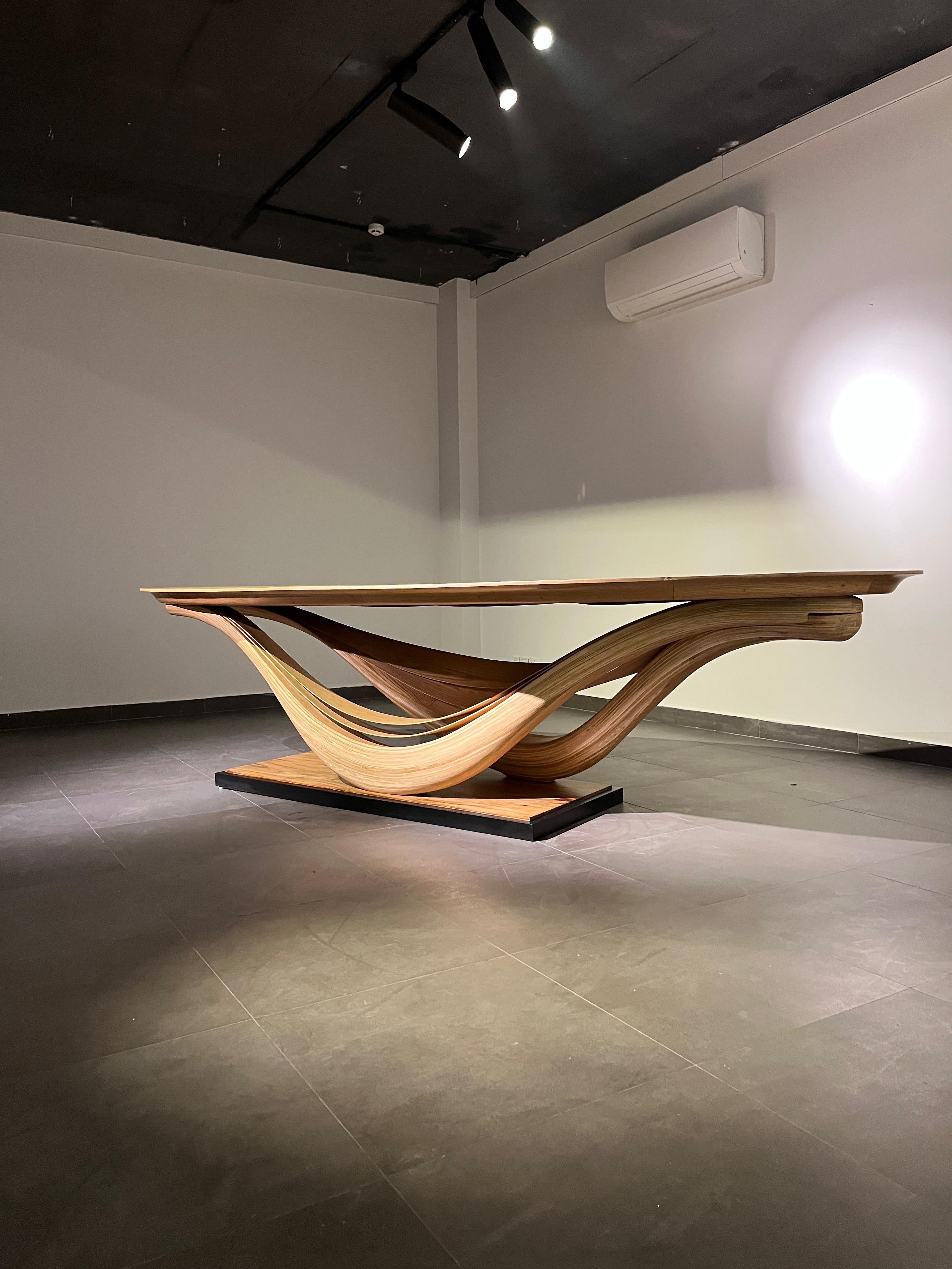 Dining Table No. 3 Fluentum Series - bent red oak wood by raka studio In New Condition For Sale In Cape Girardeau, MO