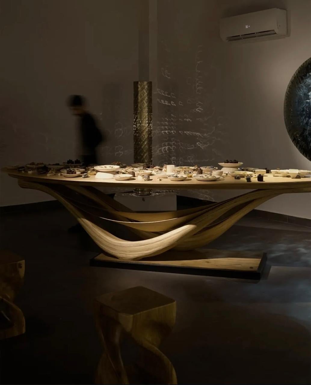 Contemporary Dining Table No. 3 Fluentum Series - bent red oak wood by raka studio For Sale