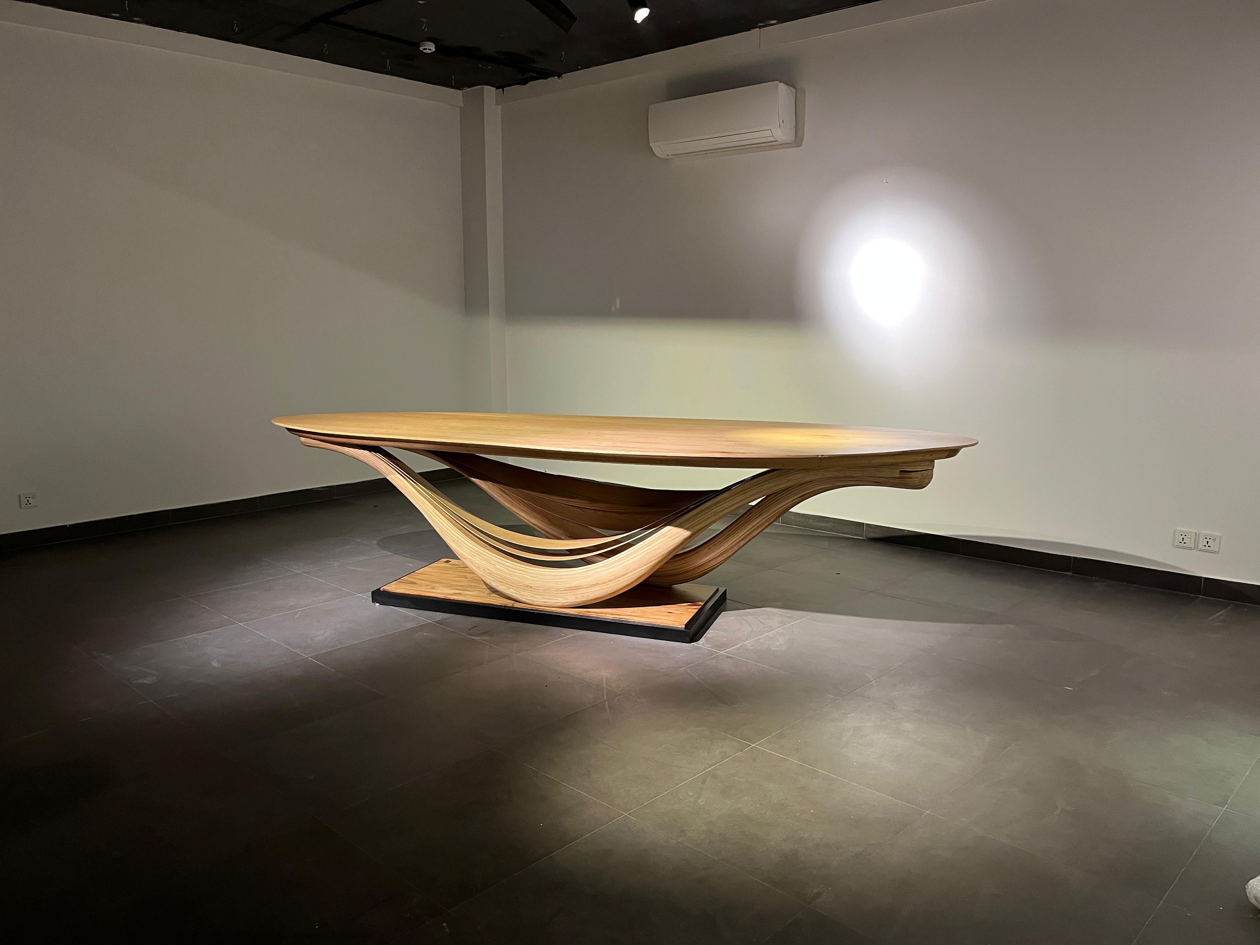 Dining Table No. 3 Fluentum Series - bent red oak wood by raka studio For Sale 1