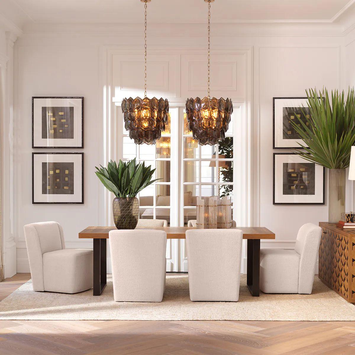 Moderne Table de salle à manger - Placage Oak avec finition bronze en vente