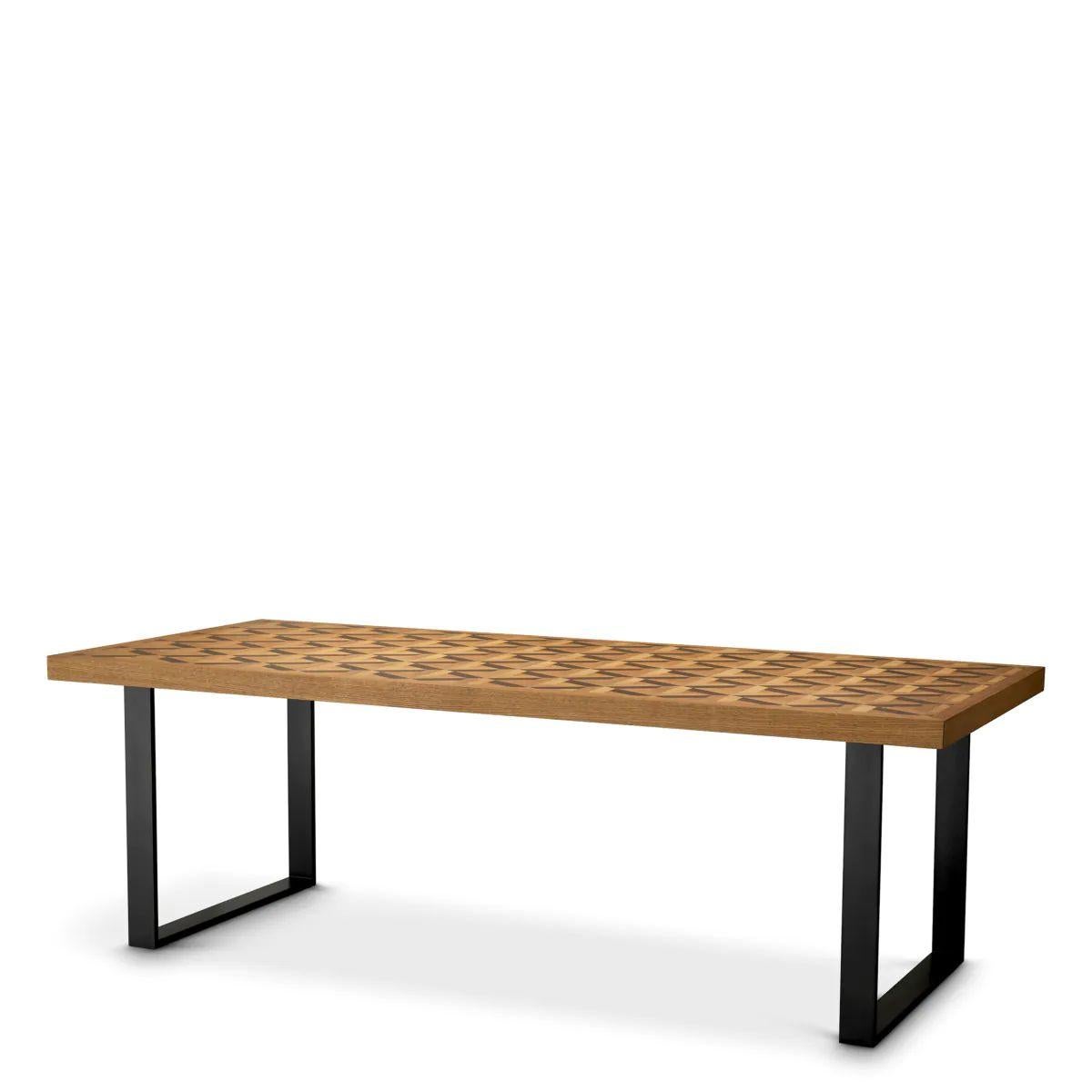 Français Table de salle à manger - Placage Oak avec finition bronze en vente