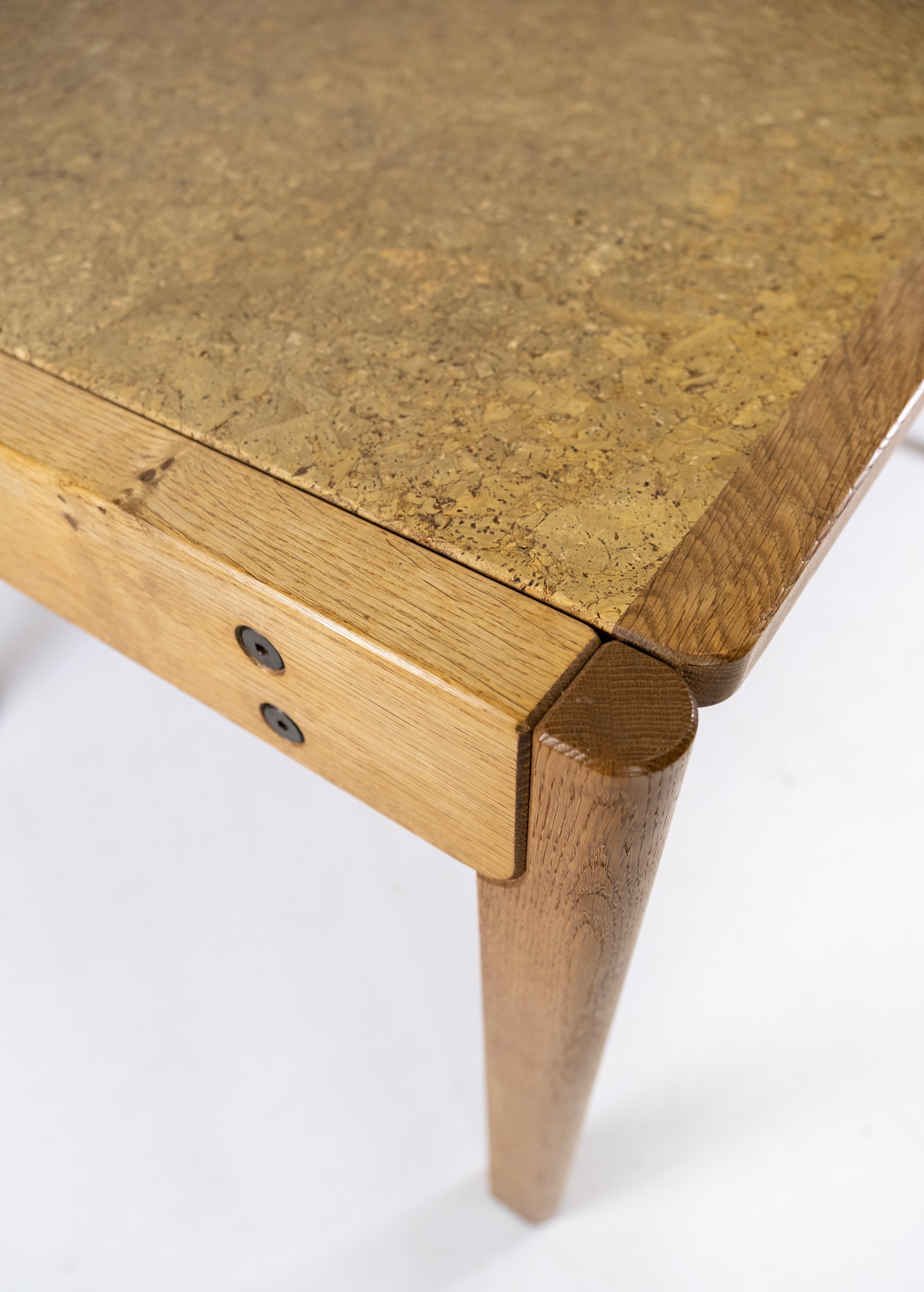 Mid-20th Century Dining Table Made In Oak & Cork, Danish Design From 1970s For Sale