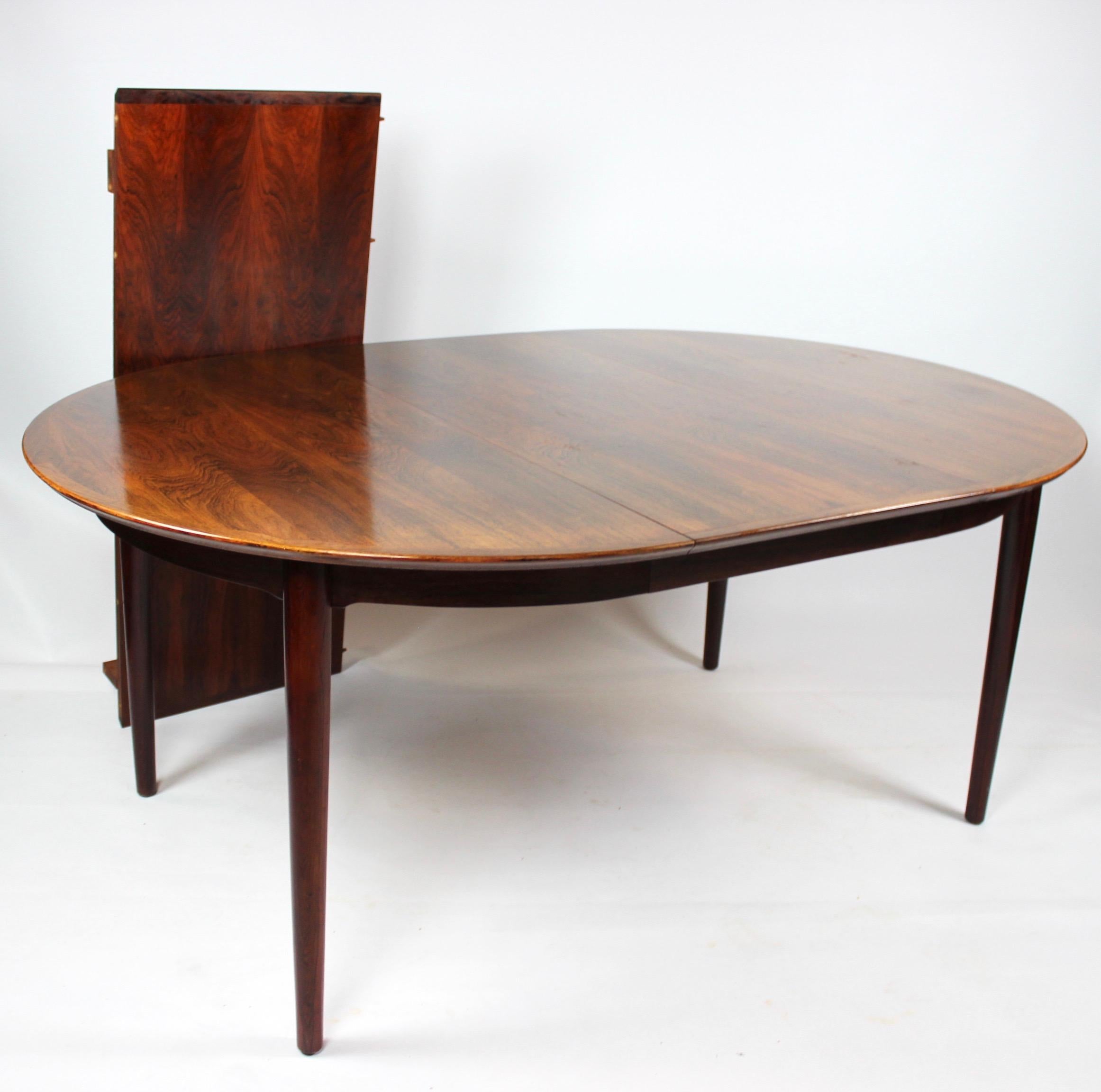 Table de salle à manger en bois de rose avec trois assiettes à rallonge d'Arne Vodder, années 1960 en vente 2