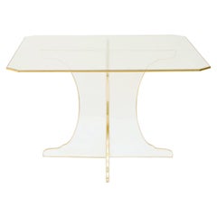 Dining Table on Lucite Base with Brass Border in the Manner of Springer
