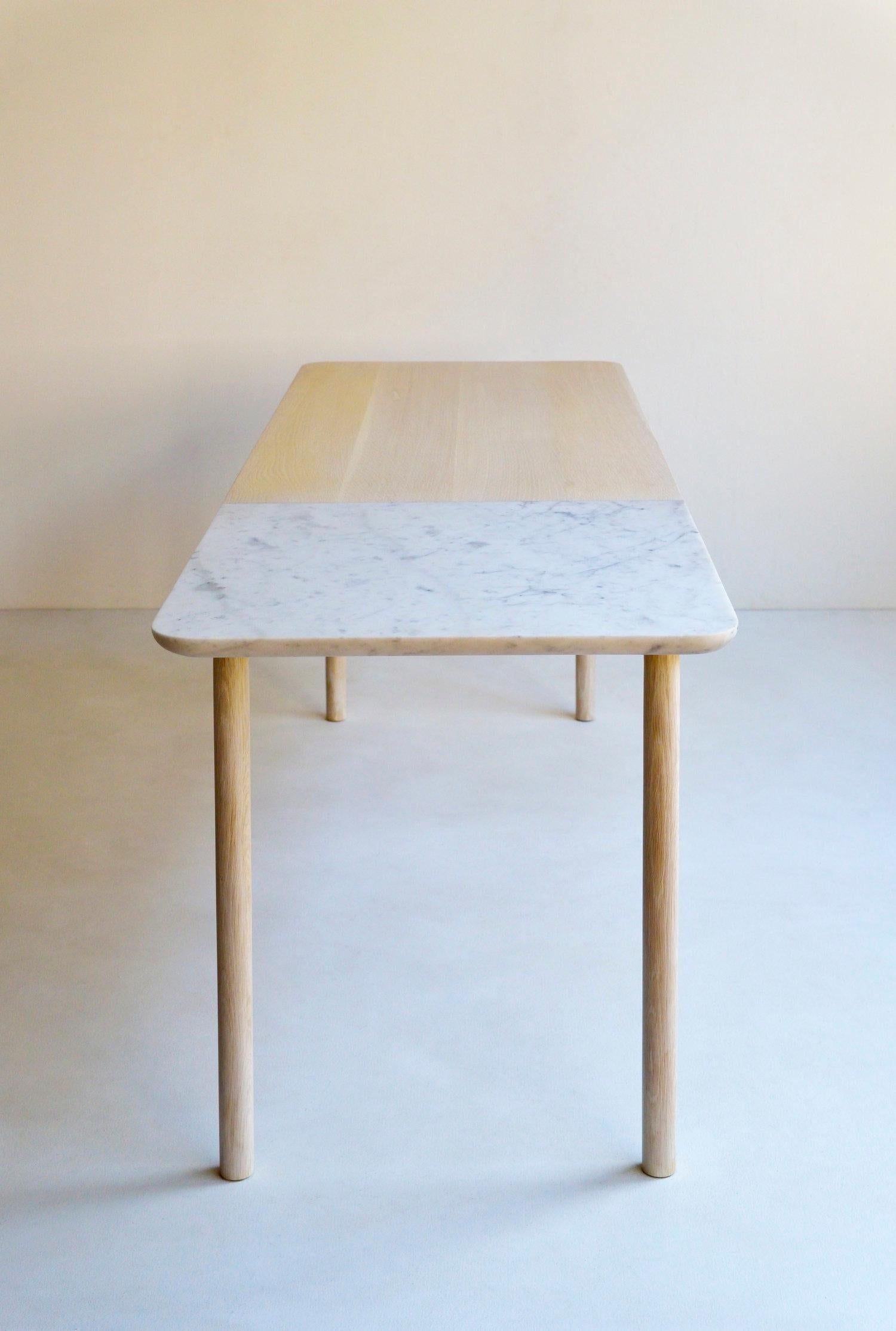 Arts and Crafts Contemporary Marble and White Oak Dining Table - Dining Table ONE THIRD For Sale