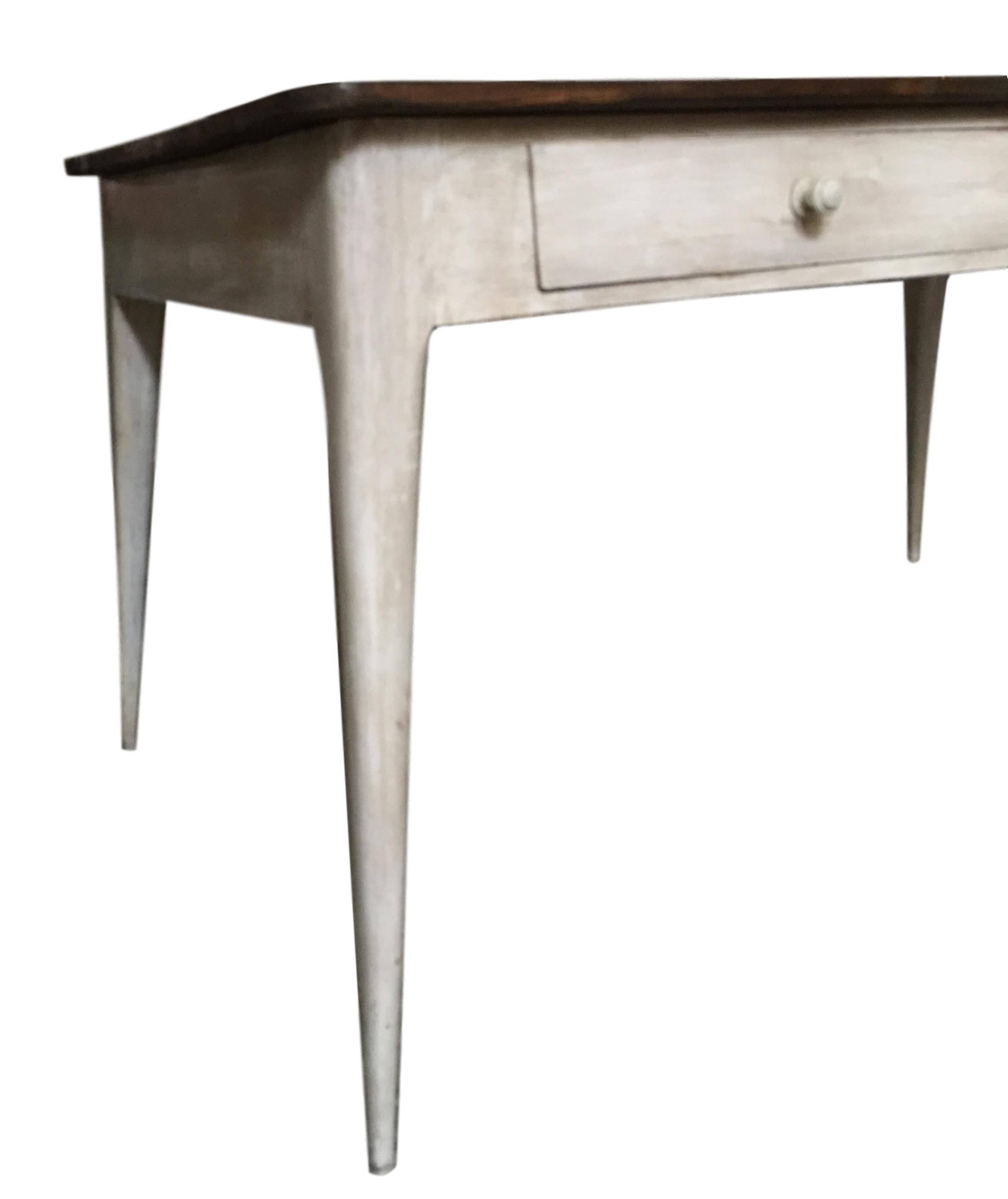 Dining Table or Partners Desk with Four Drawers in Antique White Patina, France 1