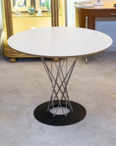 Dining Table, Pedestal Table in White Laminated Wood and Metal, 20th Century.