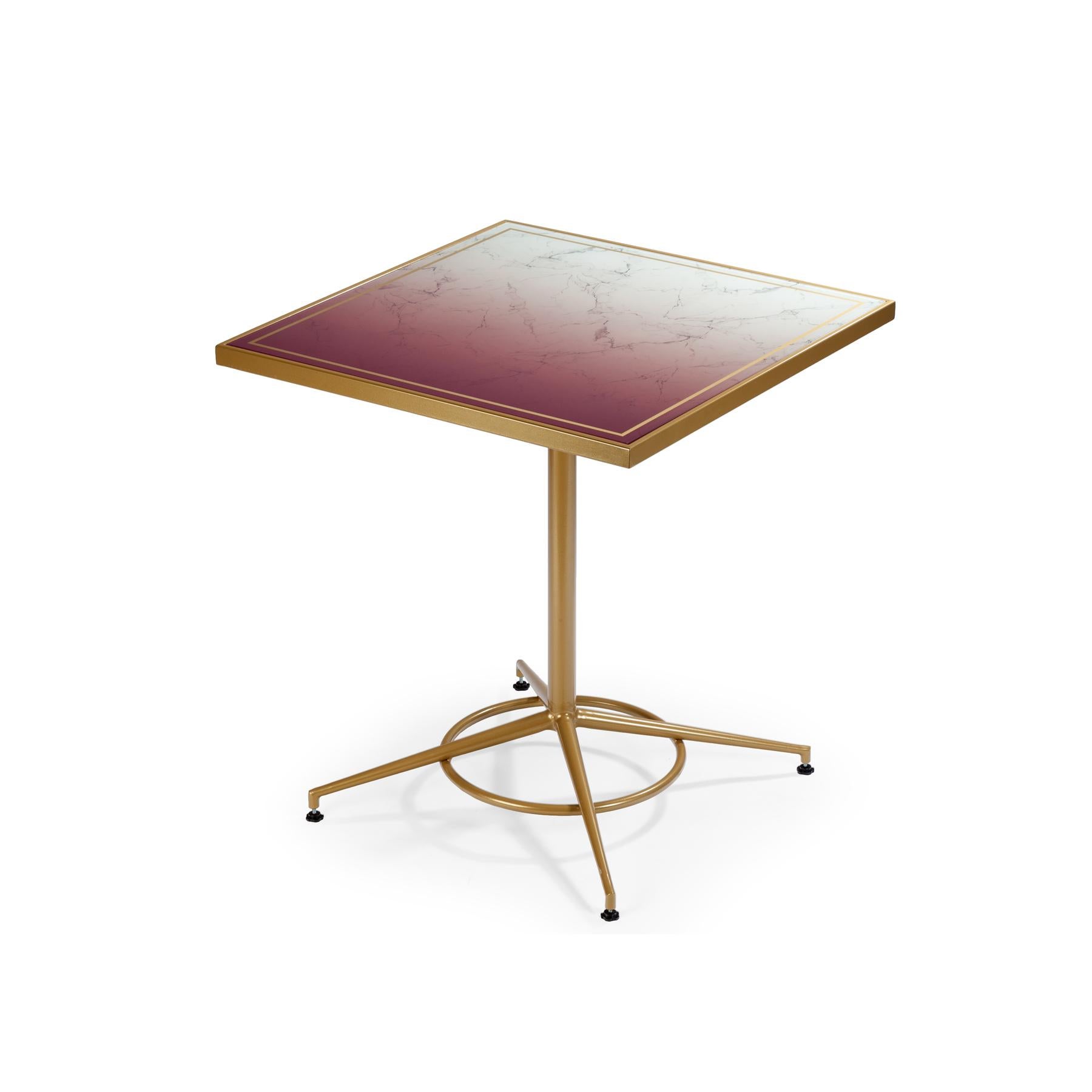 Praga dining table is a piece that combines an Art Deco/Bistrot inspired bases with digitally printed tempered glass tops, in various designs and colors. Its elegance will stand out in any space, perfect for restaurants and cafes. Made to Order.