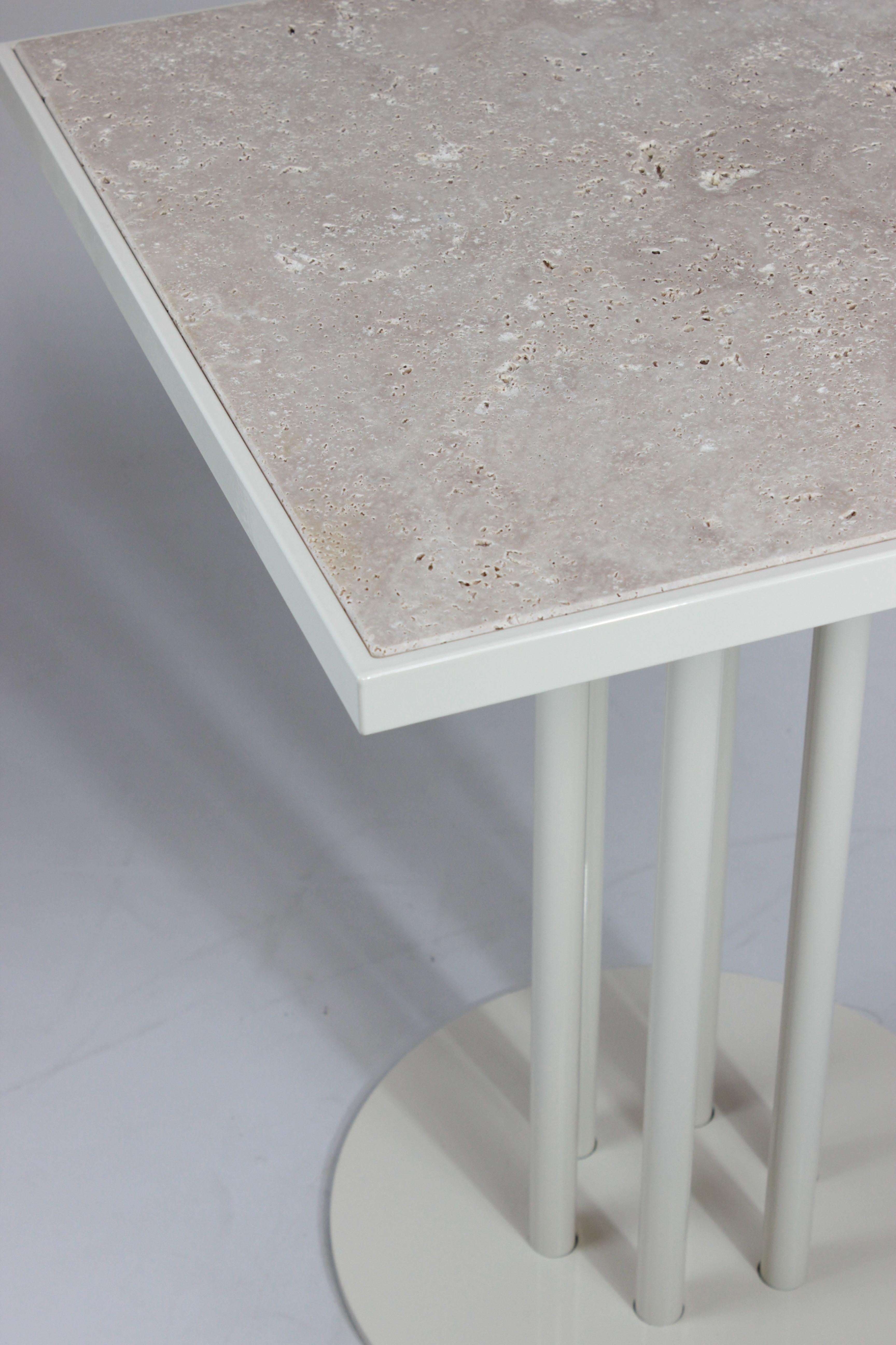 Lacquered Dining Table Praga with Roma Feet and Travertine marble top For Sale