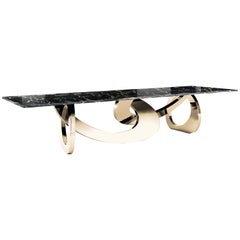 Dining Table Rectangular Black Marble Steel Gold Italian Contemporary Design