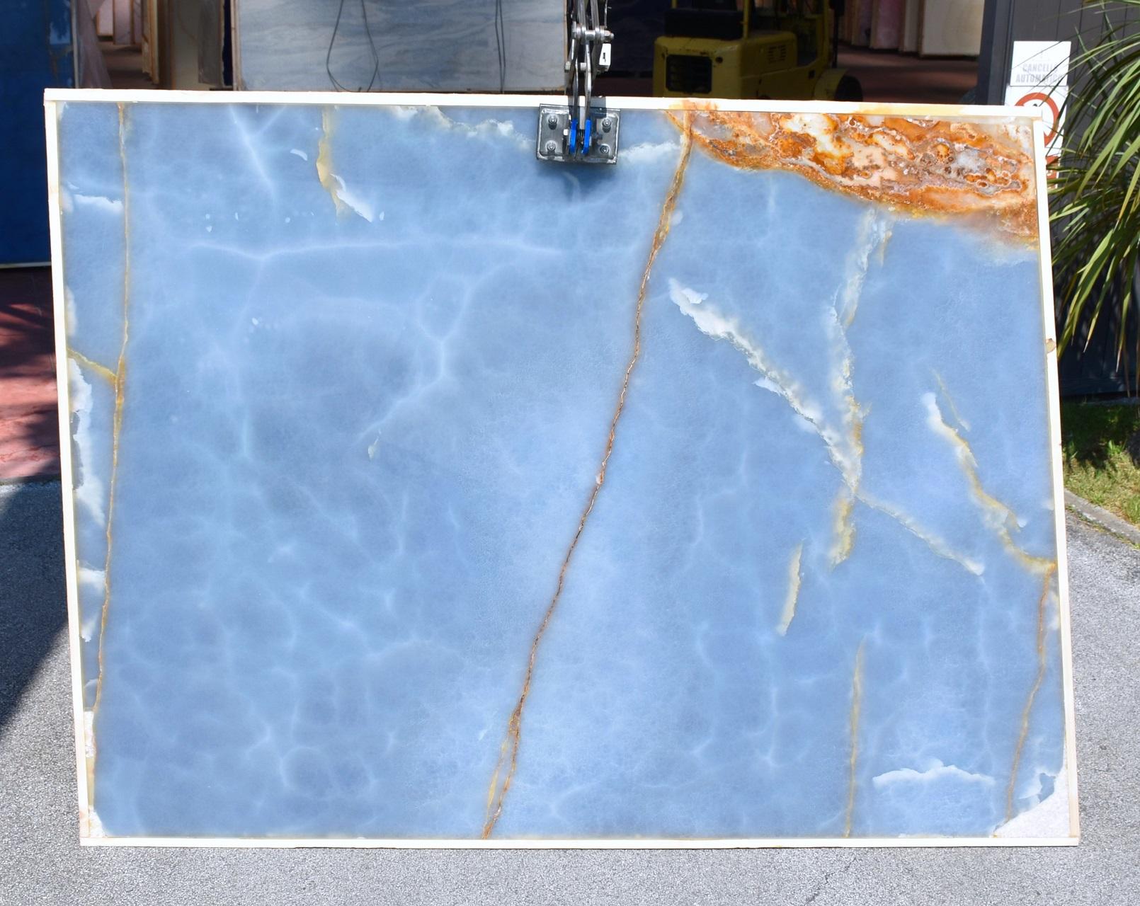 Esstisch Ringe Spiegel Stahl Basis Skulptur Top Blue Onyx Marmor Made Italy im Angebot 5