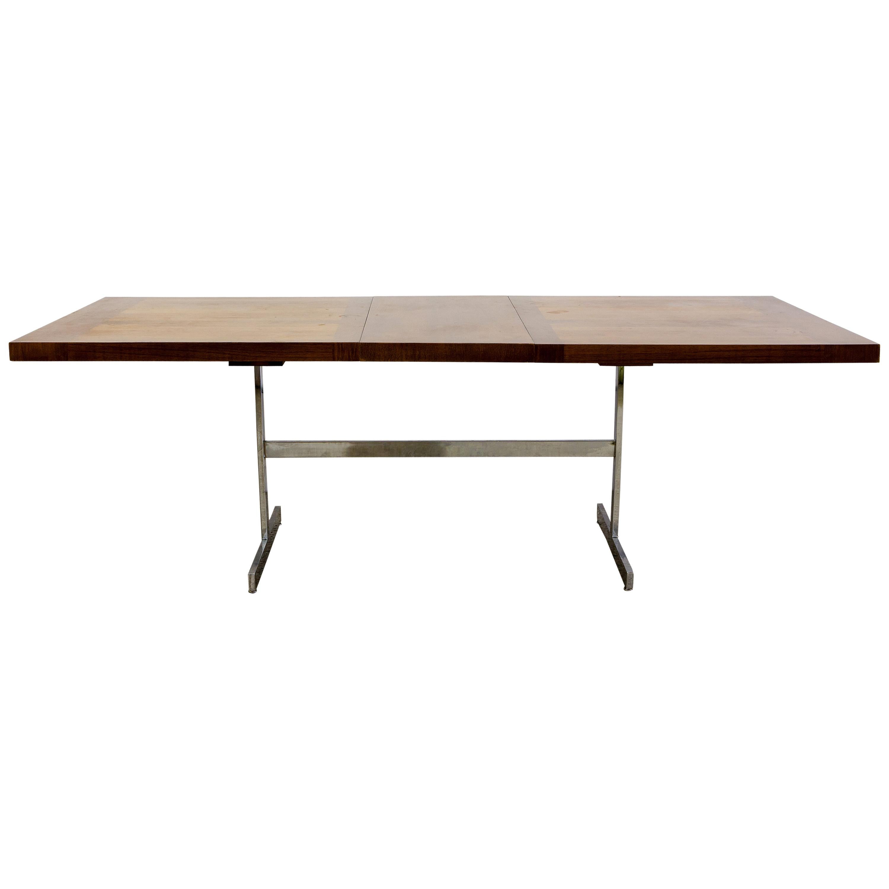 Dining Table, Rosewood with 1 Leaf Extension on Chrome Base by Alfred Hendrickx 