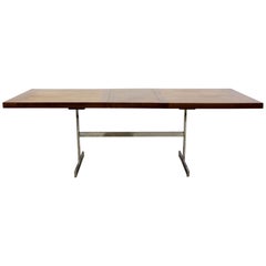 Dining Table, Rosewood with 1 Leaf Extension on Chrome Base by Alfred Hendrickx 