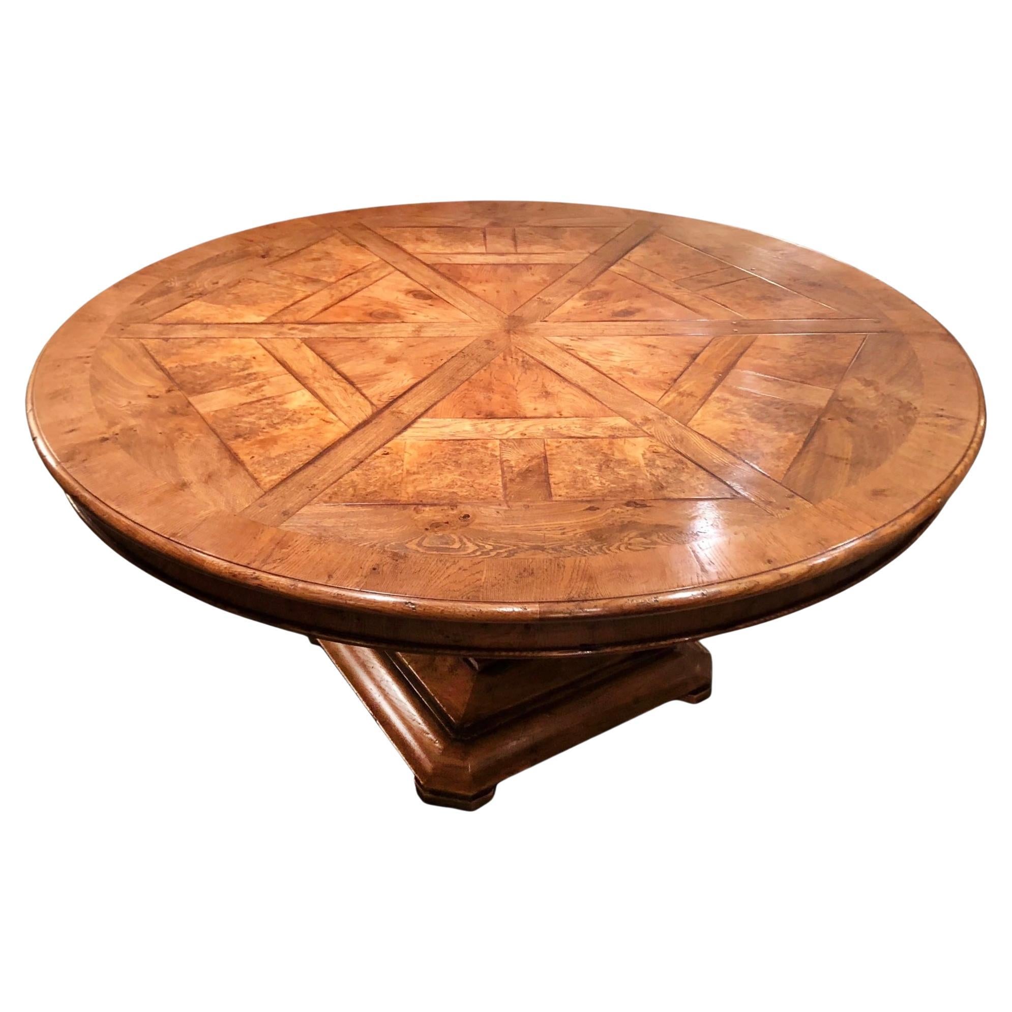 Dining Table Round inlaid Oak & Burr Oak. For Sale