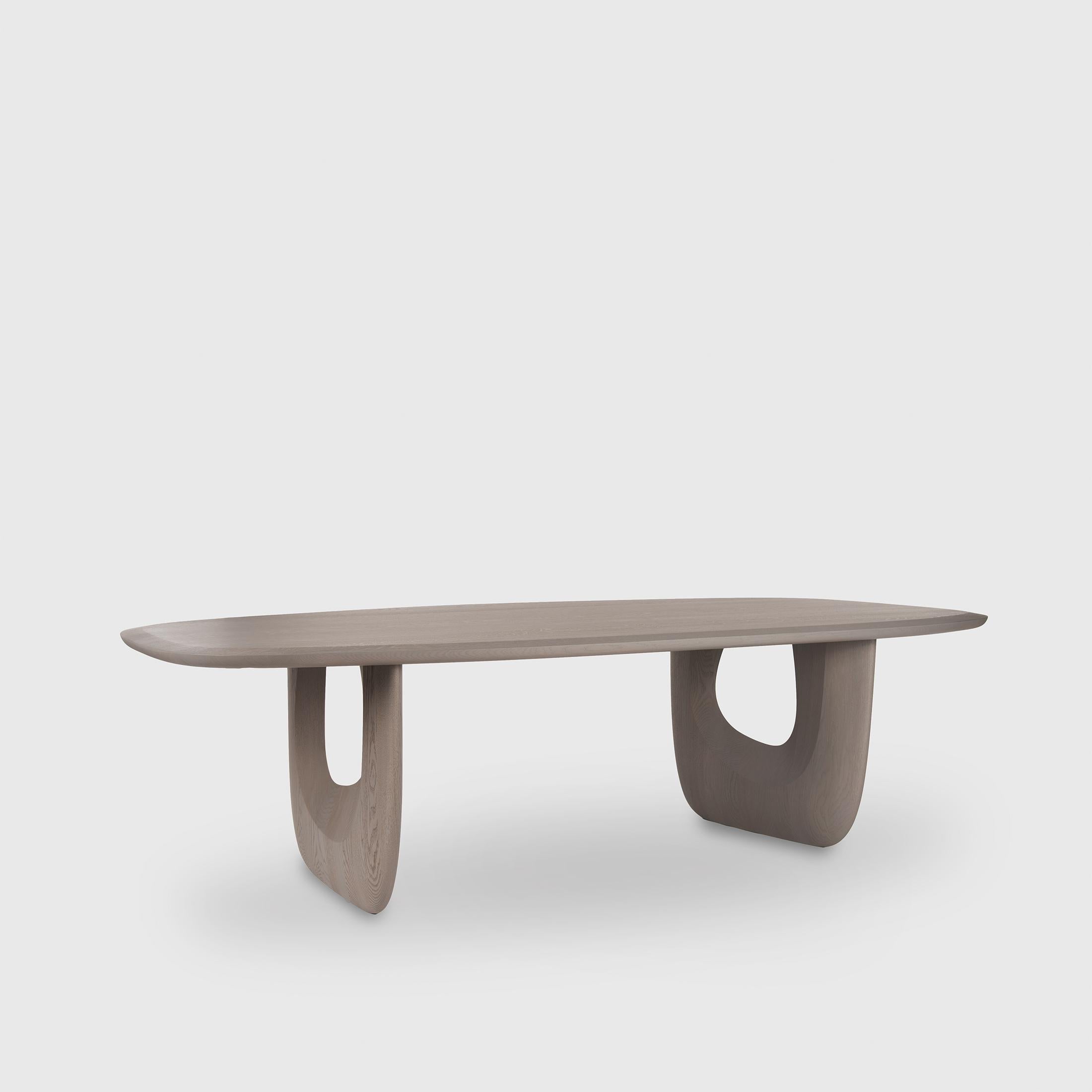 'Savignyplatz' Dining Table by Man of Parts
Signed by Sebastian Herkner 

Solid oak wood 

Finishes available: 
- Black 
- Mist
- Ivory
- Nude 
- Whiskey

Dimensions available:
Widths from 220 to 500cm by 20cm increments

Model shown: Mist oak, H.