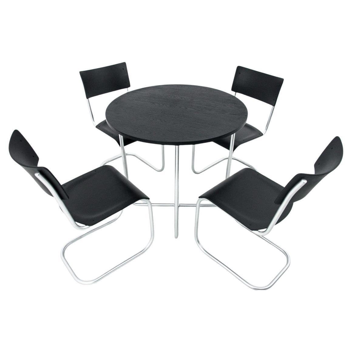 Dining table set table + 4 chairs by Marta Stama, Poland, 1930s For Sale