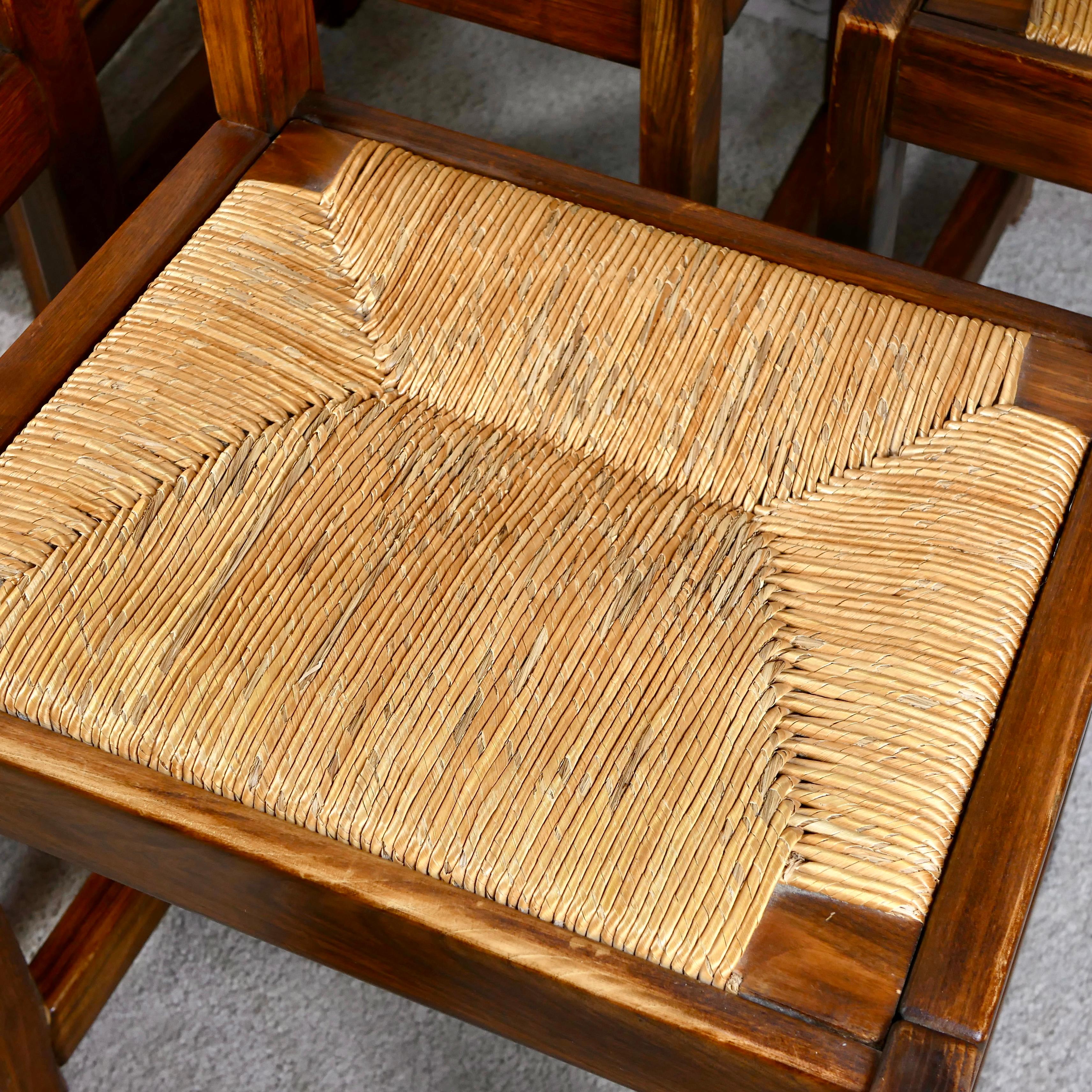 Dining table set with 6 chairs in solid elm by Maison Regain, 1970s, France 9