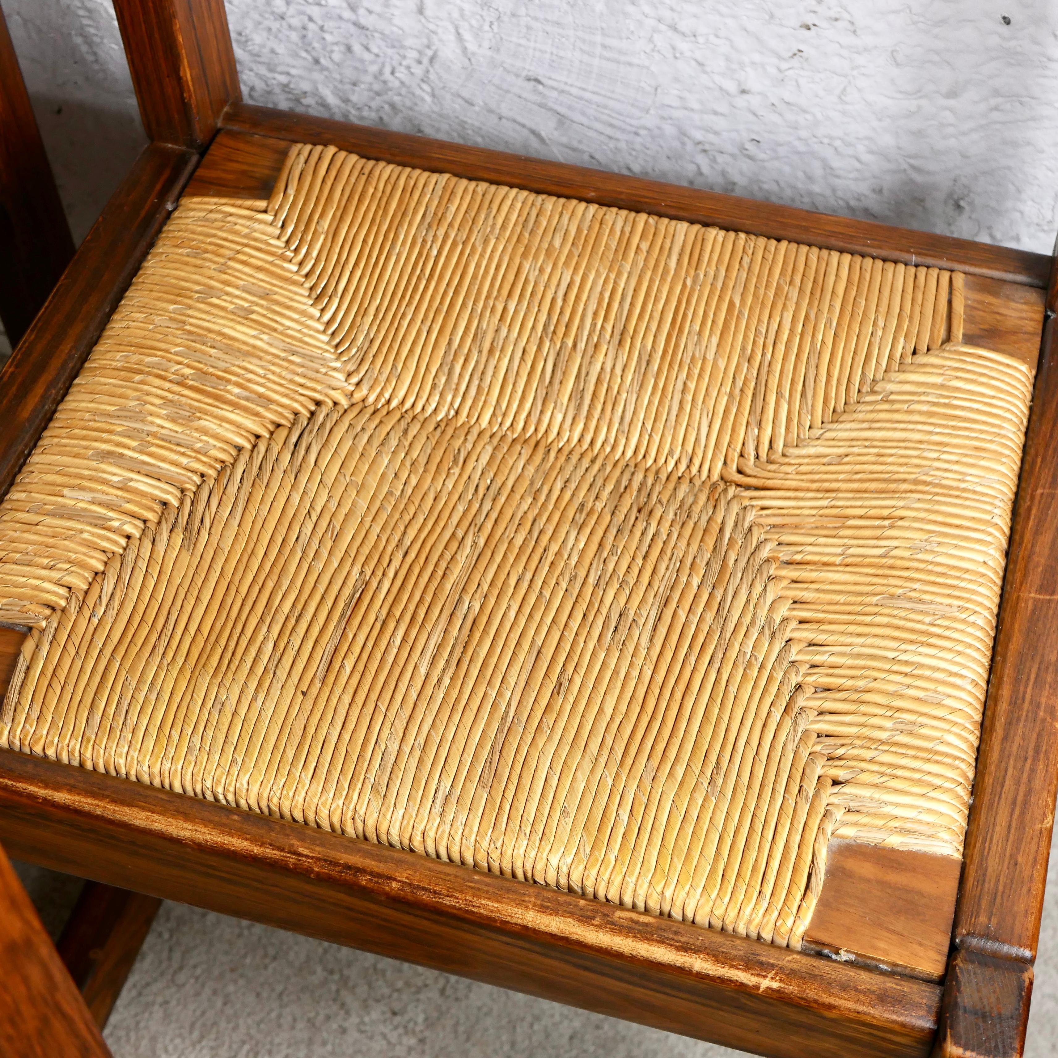 Dining table set with 6 chairs in solid elm by Maison Regain, 1970s, France 10