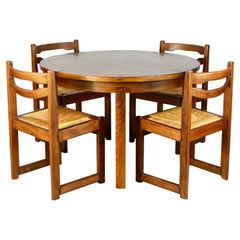 Dining table set with 6 chairs in solid elm by Maison Regain, 1970s, France