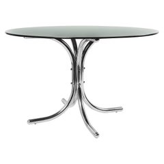 Dining Table Smoked Glass with Chromed Base in Giotto Stoppino Italy 1970s Style