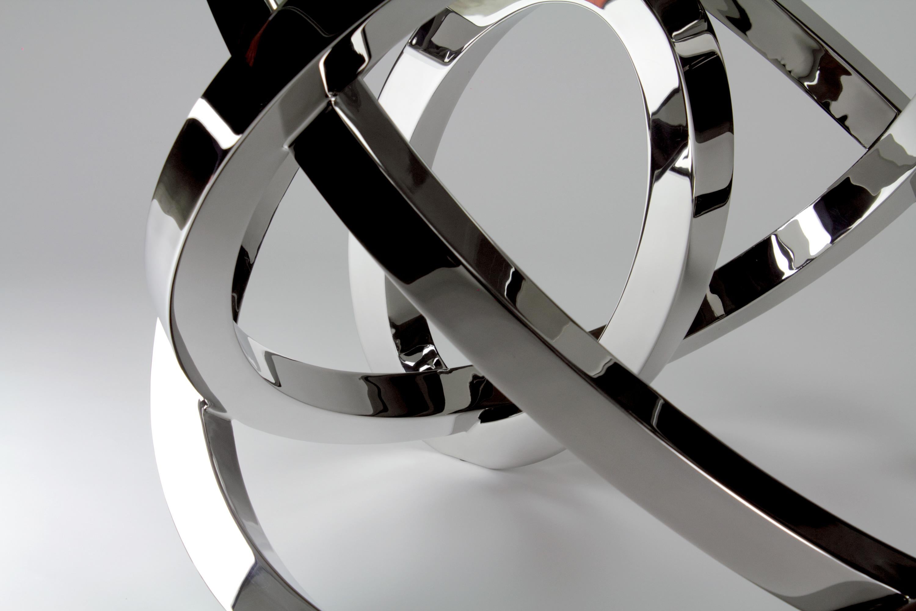 Esstisch Quadratisch Skulptur Metall Ringe Spiegel Stahl Marmor Auch Draußen Italien im Angebot 4