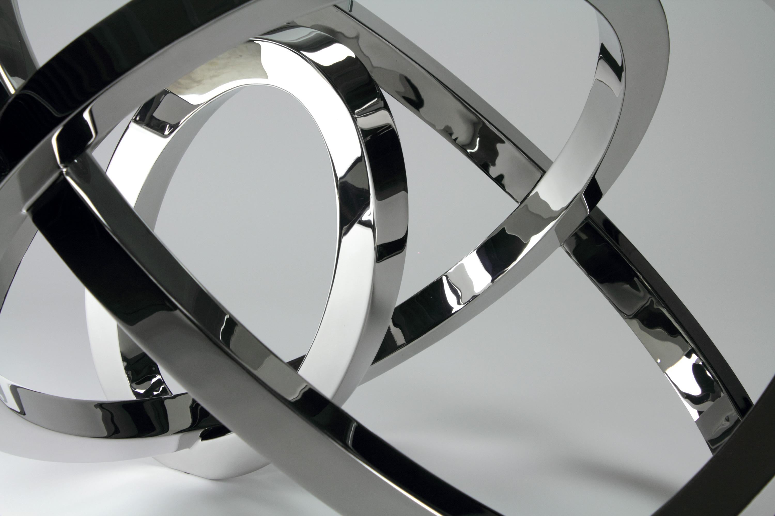 Esstisch Quadratisch Skulptur Metall Ringe Spiegel Stahl Marmor Auch Draußen Italien im Angebot 5
