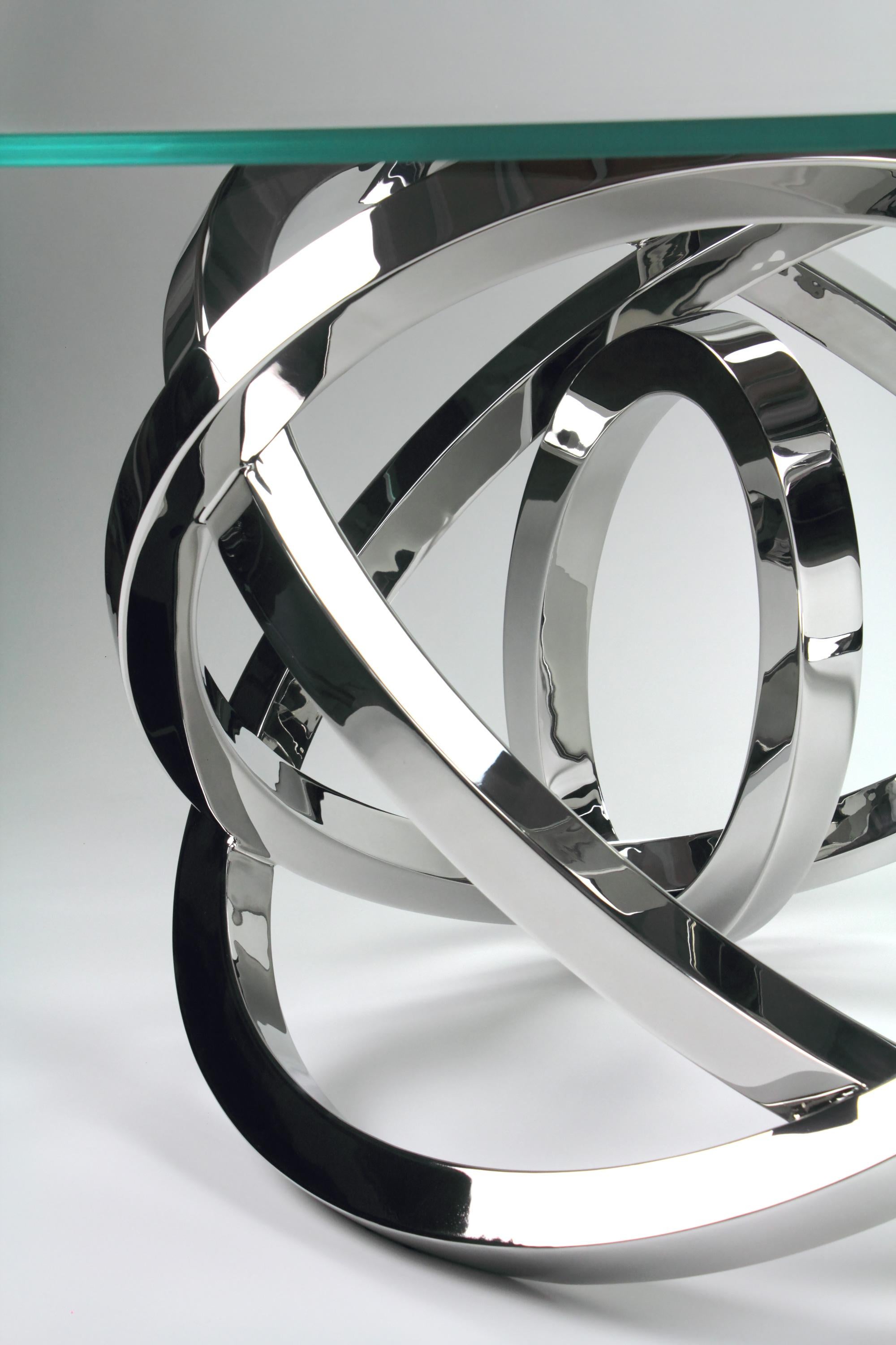 Esstisch Quadratisch Skulptur Metall Ringe Spiegel Stahl Marmor Auch Draußen Italien im Angebot 10