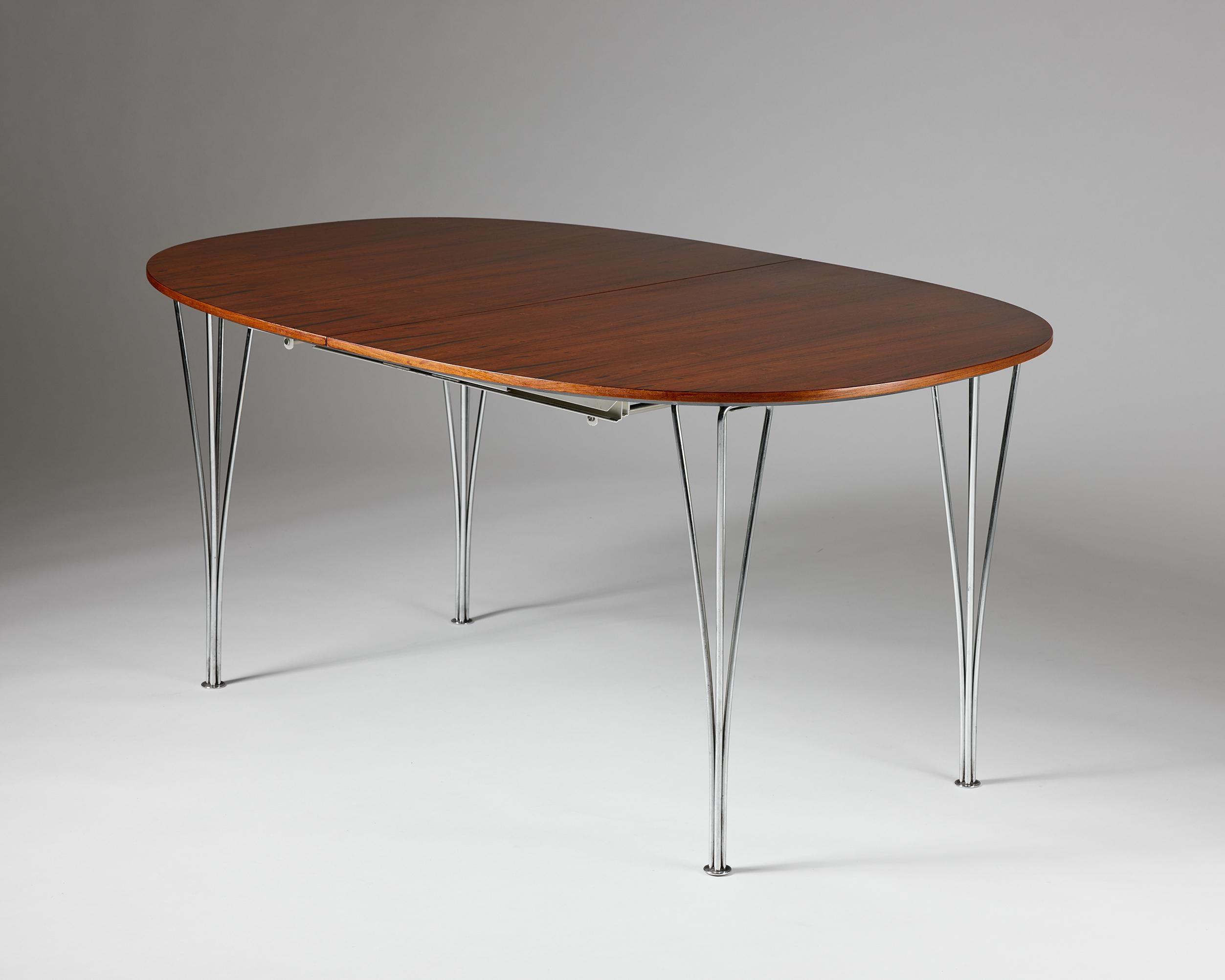 The ‘Superellipse’ dining table, designed by Bruno Mathsson in collaboration with Piet Hein during the 1960s, is an icon of Scandinavian modern design. Its distinctive superelliptical shape masterfully combines the functional clarity of a rectangle